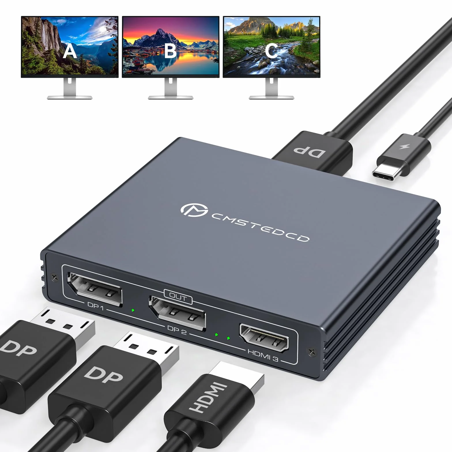 VEDINDUST DisplayPort Splitter 1 in 3 Out DP to HDMI & DP adapter 4K 120 Hz 4K 60 Hz obsługuje tryby MST i SST MST Extended Display tylko dla Windows