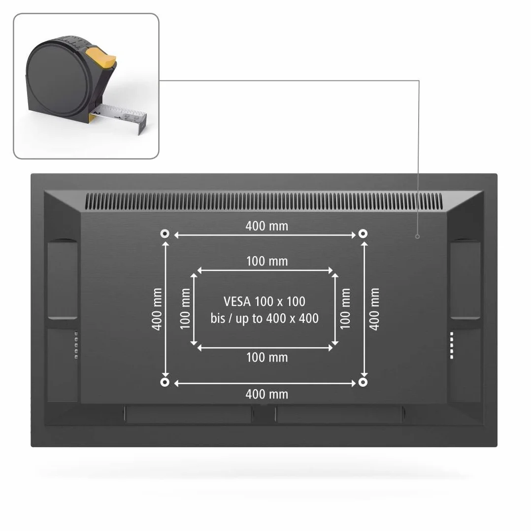 Hama płaski uchwyt ścienny do telewizora 32-65 (VESA 400x400, obrót do 180°, 25mm od ściany, aluminium/stal, maks. udźwig 30 kg) czarny