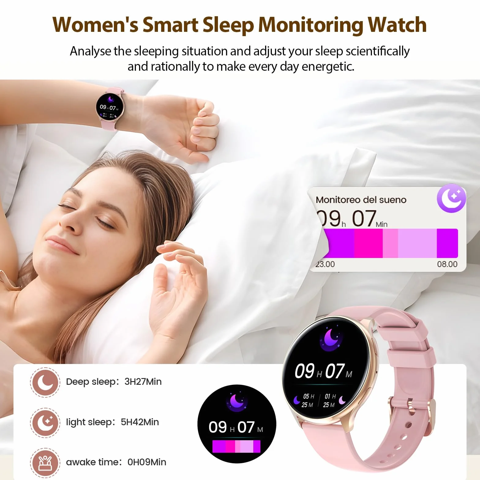 Loekneue 2024 Smartwatch damski okrągły z funkcją telefonu 1,39" HD ekran dotykowy zegarek ze SpO2 / cyklem menstruacyjnym/monitorem snu/wodoszczelność IP68 / krokomierz/fitness (Różane złoto)