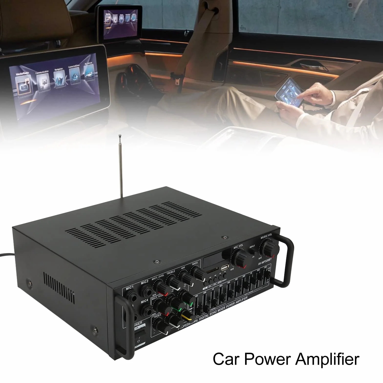 Luocute Domowy Wzmacniacz Mocy, Stereofoniczny Wzmacniacz Audio 300 W z Korektorem 5.0 EQ USB SD Radio FM, do Domu Samochód Sypialnia Biuro Piwnica Garaż (Wtyczka UE 220 V)