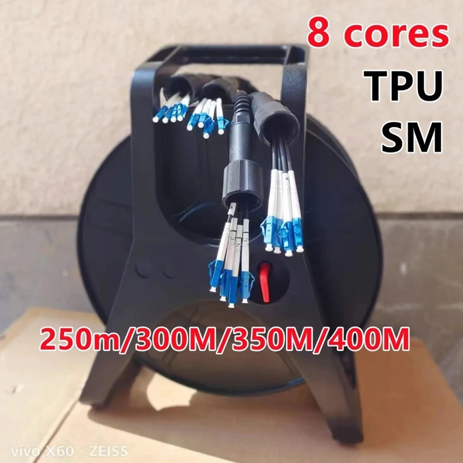 Fibre Plaster przewód 8C TPU LC-LC Pancerz 250 m300 m350 m400 m z PCD380 bęben 8 rdzeni SM LSZH 5 mm wodoodporny pojedynczy tryb zewnętrzny FTTH (400 m LSZH LC-LC)