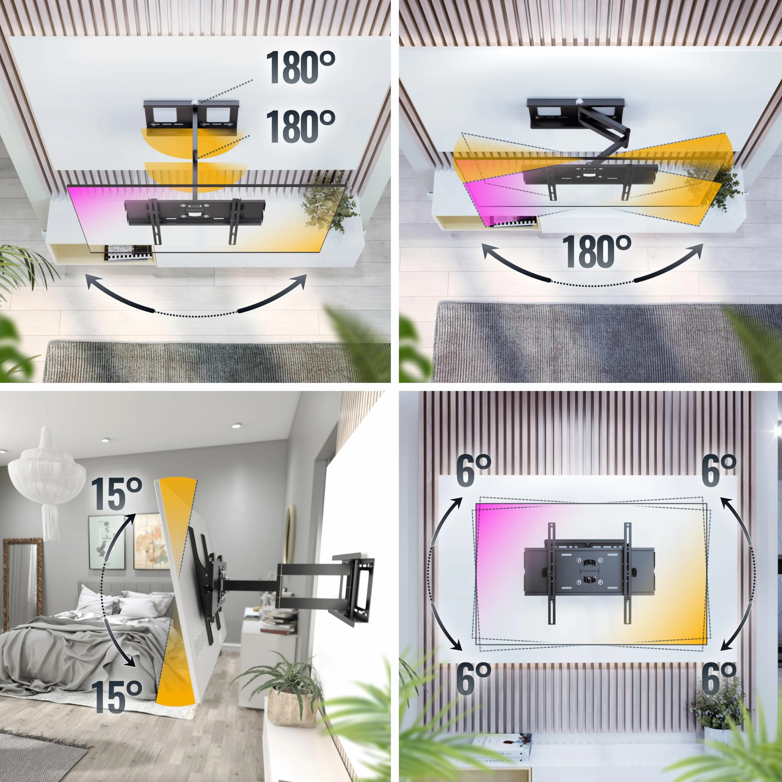 RICOO Uchwyt ścienny TV Orientable R03 Uniwersalny 32-65" (81-165cm) Naścienny TV LED/LCD/zakrzywiony VESA 200 x 200-400 x 400 x 400