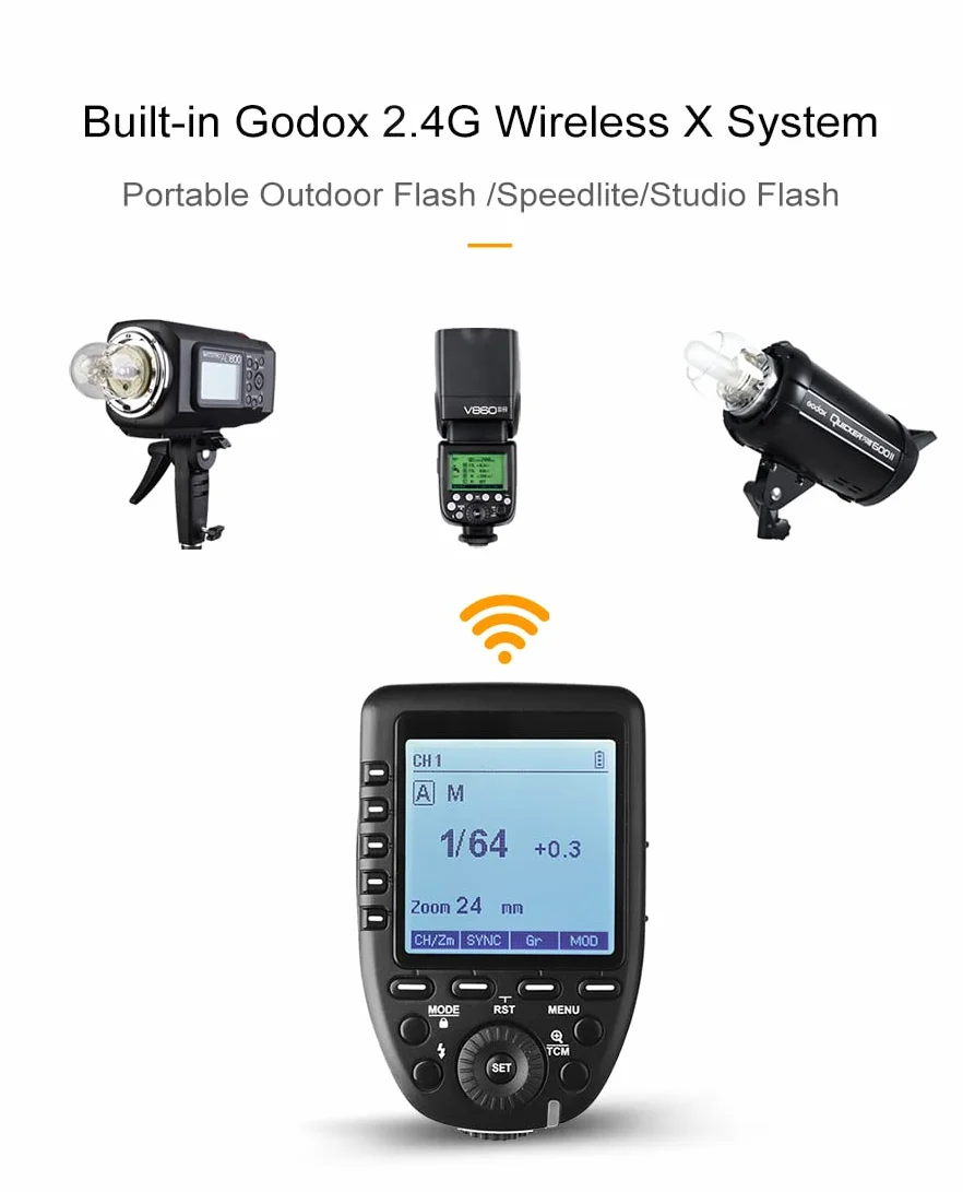 Godox Xpro-F TTL 2.4G Wireless High Speed Sync 1/8000s X System HSS Flash Trigger Manual Function Large Dot Matrix LCD 5 Dedykowane przyciski grupowe, 11 niestandardowych funkcji do kamer Fuji