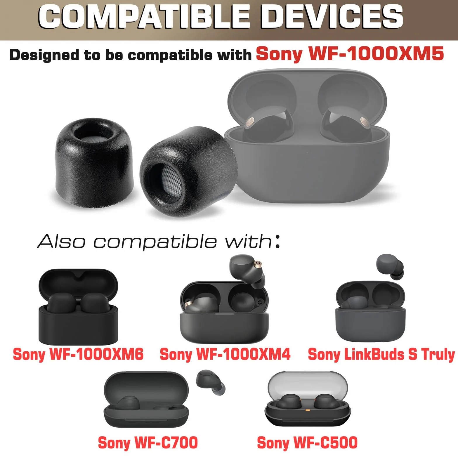 sciuU Końcówki douszne izolujące hałas [3 pary] kompatybilne ze słuchawkami dousznymi Sony WF-1000XM5, końcówki douszne z pianki z pamięcią kształtu z wbudowanym filtrem przeciwpyłowym, redukcja