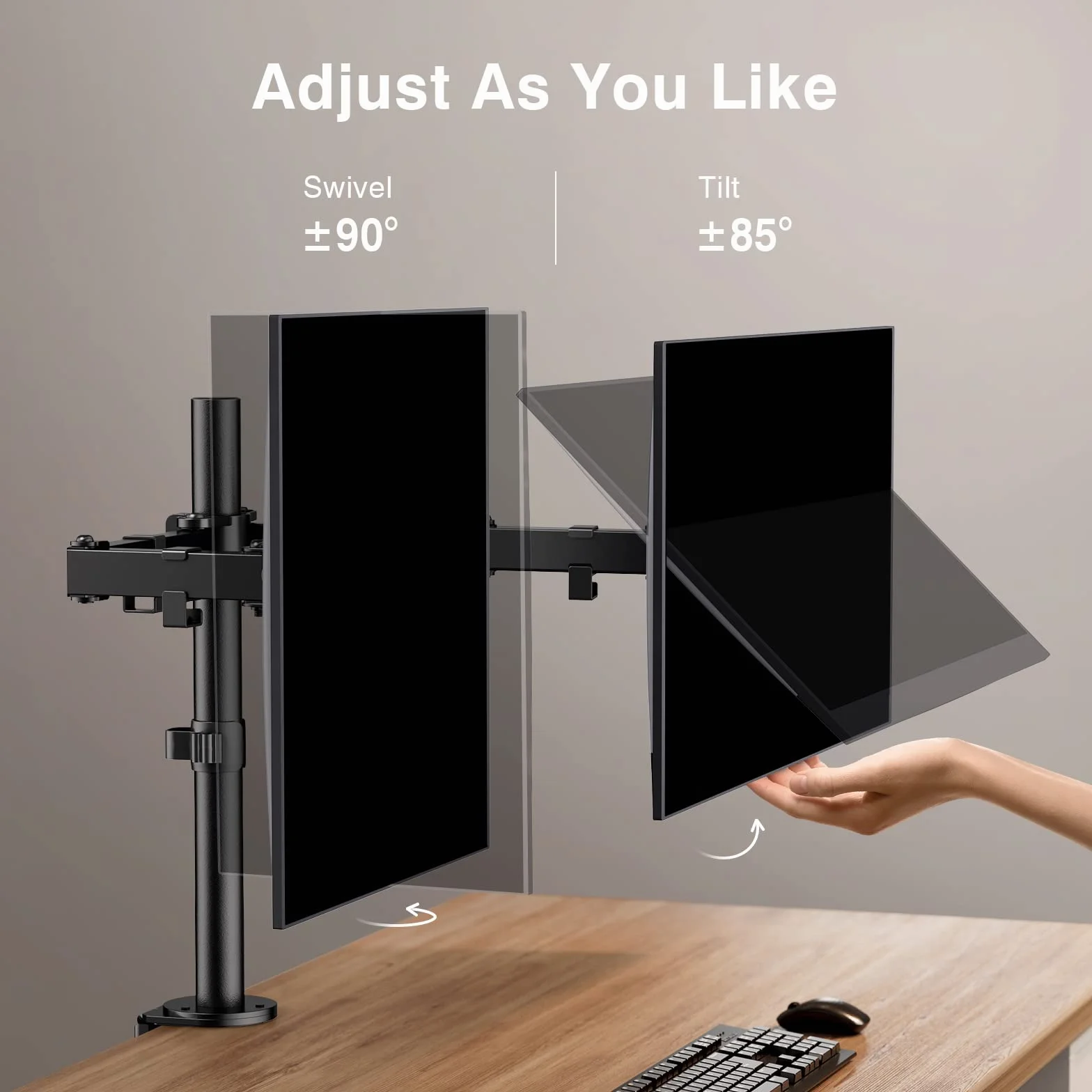 ErGear Podwójny stojak na monitor do ekranów o przekątnej ekranu od 13 do 32 cali, ergonomiczny kąt widzenia, regulowany kąt widzenia ± 45°, obrót o 180°, obrót o 360°, VESA 75/100 mm