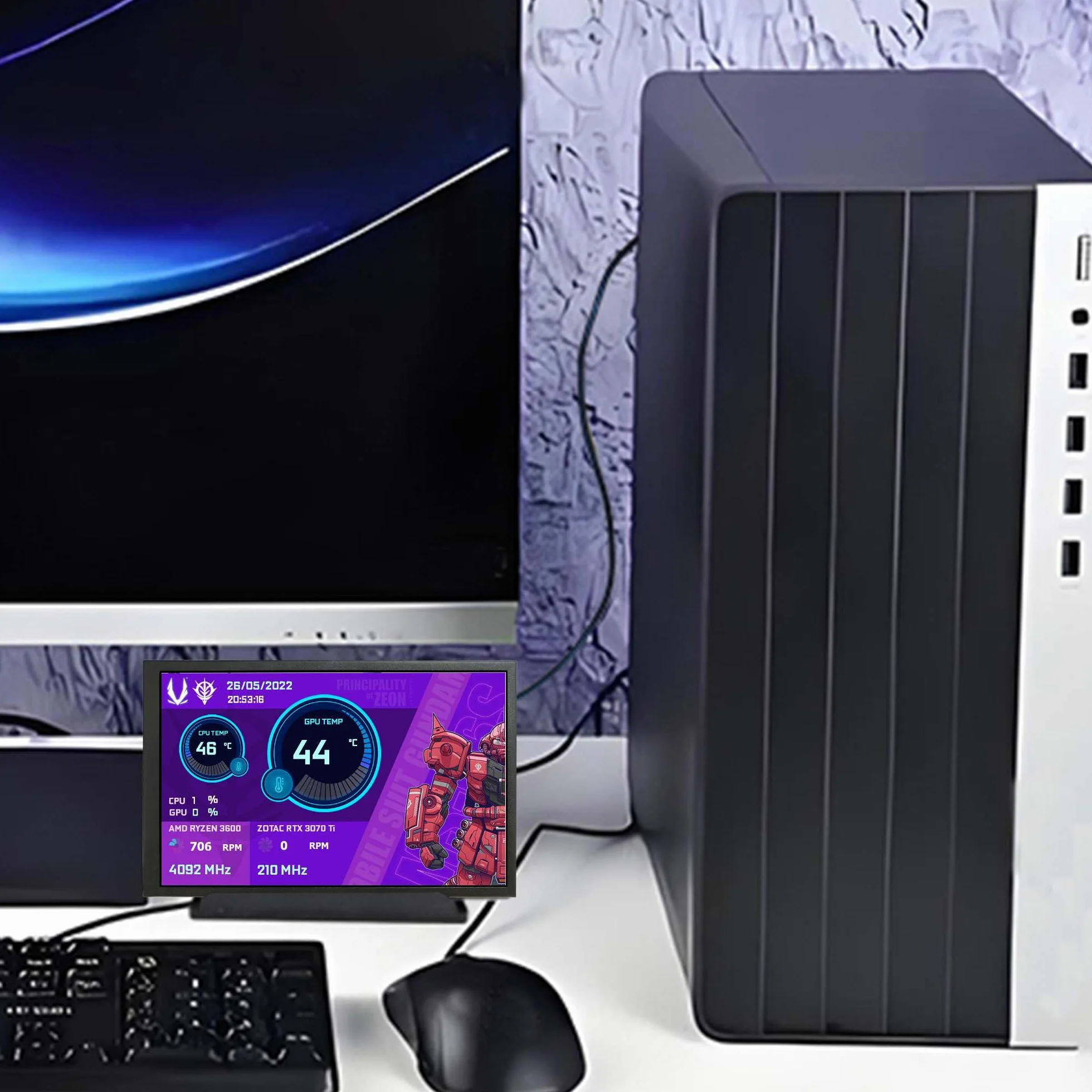 VSDISPLAY Przenośny czarny 8-calowy ekran temperatury komputera IPS | 1280x800, do PC CPU RAM HDD Data
