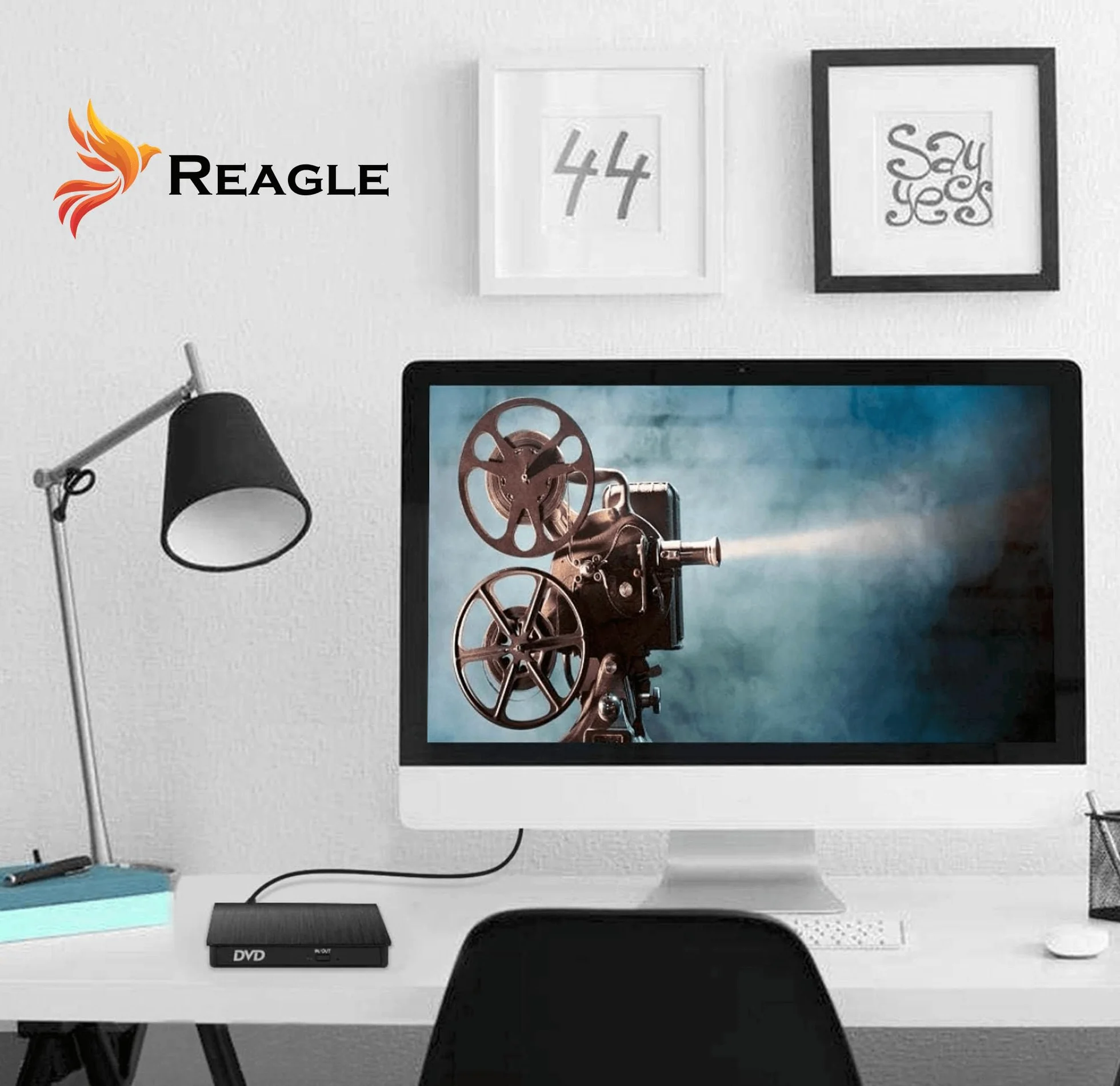 Reagle Zewnętrzny napęd CD/DVD USB-C i USB-A 2 w 1, zewnętrzny palnik i czytnik do laptopów Windows Linux Plug & Play USB 3.2 Gen 1 5 Gbps Slim Design czarny