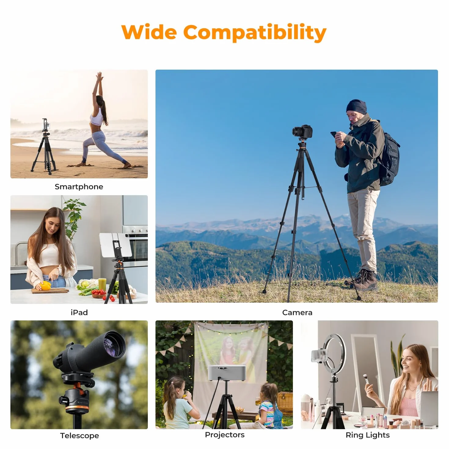 K&F Concept Statyw do aparatu i smartfona 190 cm/75", aluminiowa podpórka fotograficzna S255A3+BH-36 z pilotem Bluetooth i głowicą kulową, kompaktowy statyw do lustrzanek cyfrowych/iPad/Live Streaming