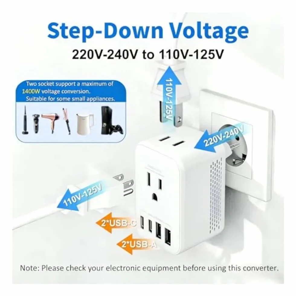 Konwerter napięcia podróży 220 V na 110 V | Kolor czarny