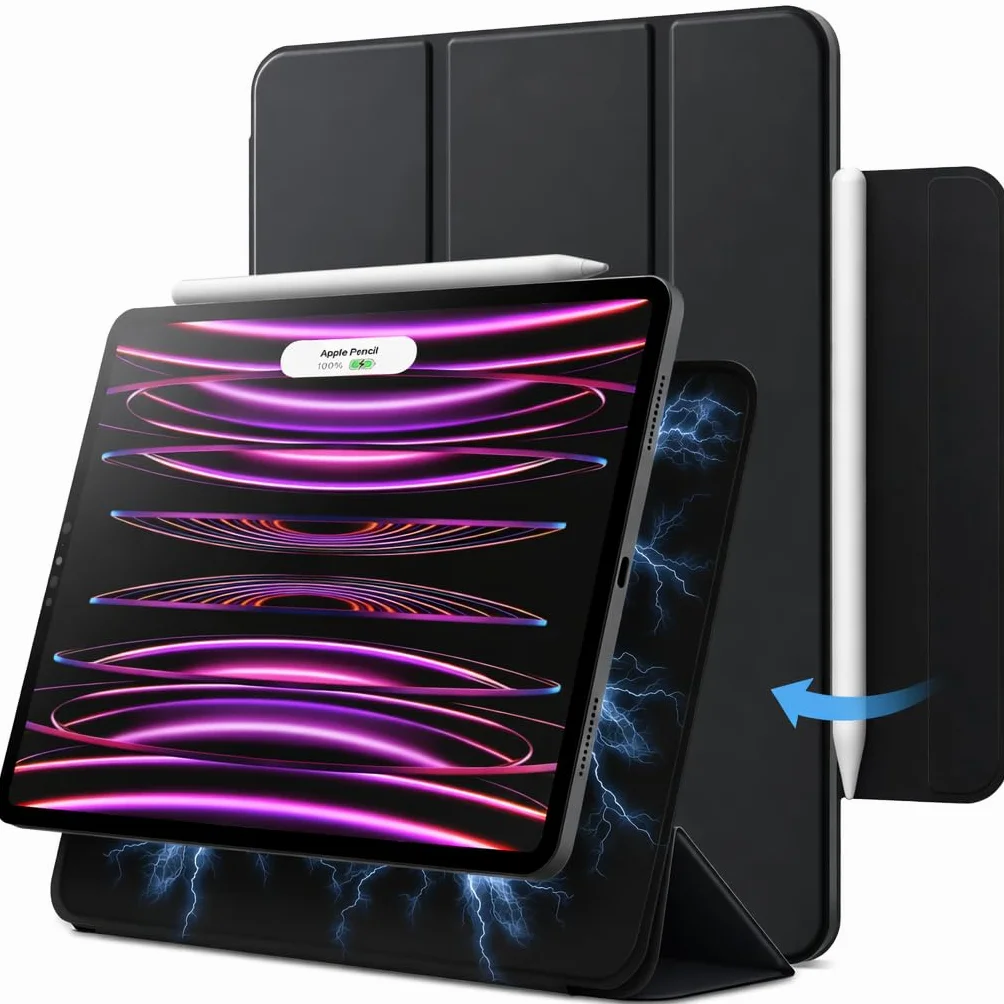 JETech Etui na iPad Pro 11 Cala (2022/2021/2020/2018 Modele), iPad Air 5./4. Generacji 10.9 (2022/2020), Ołówek Pomocniczy dla Ladowania 2. Generacja, Mocowanie Magnetyczne, Przykryć (Czarny/Czarny)
