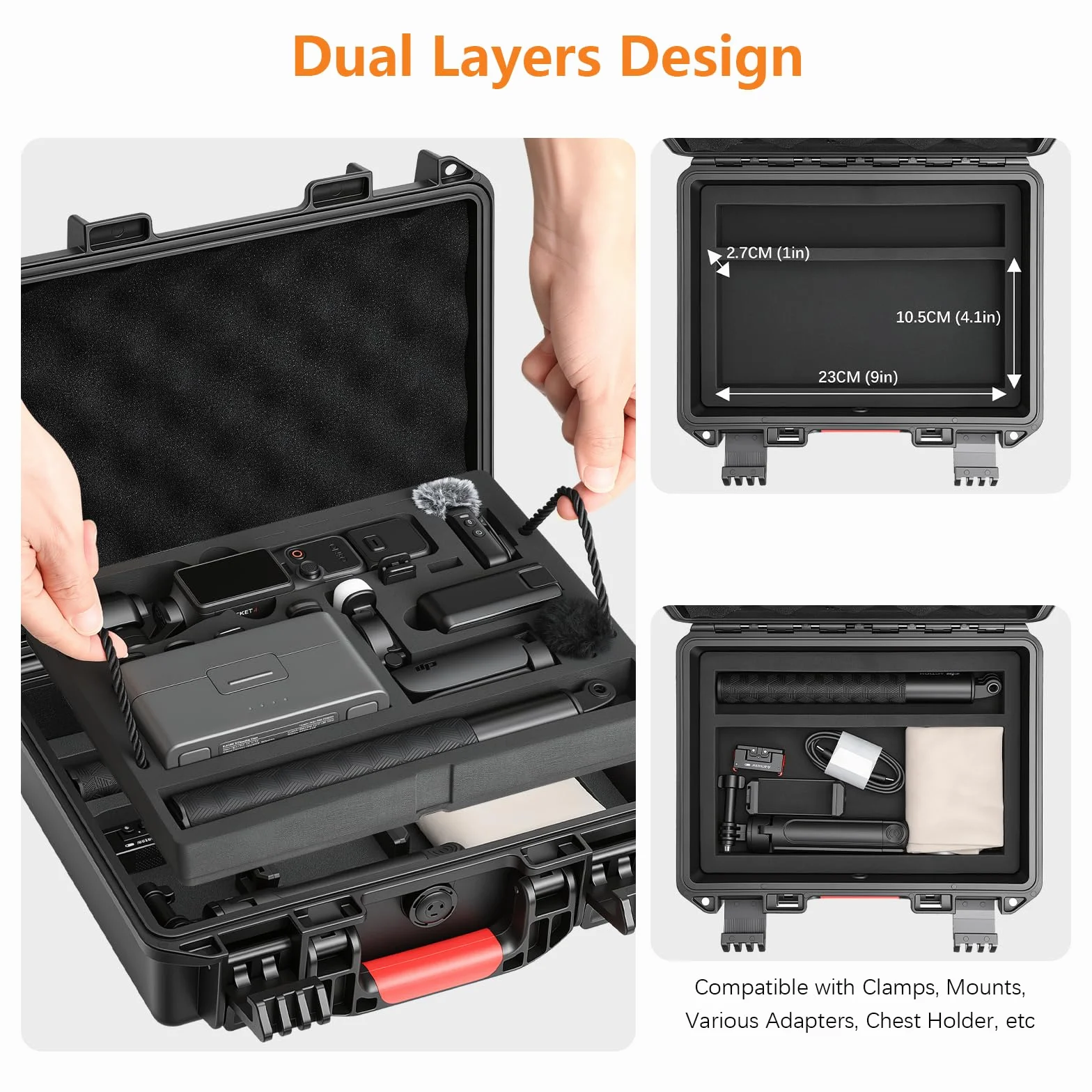 AMAZEAR Wodoszczelna walizka do DJI Osmo Pocket 4, akcesoria i aparat, etui ochronne o twardej obudowie, zaprojektowane specjalnie do Osmo Pocket4 Diving Combo Kit, z paskiem na rękę i karabińczykiem
