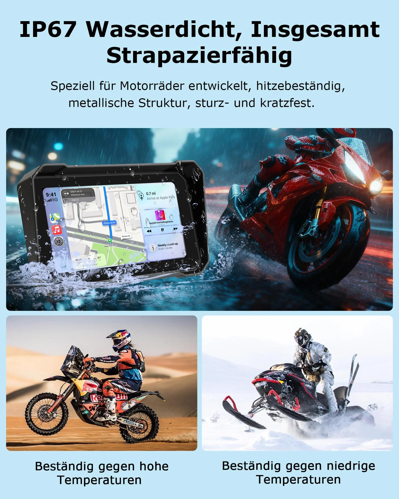 6,3" CarPlay ekran samochodowy do motocykla, z systemem Android, wodoszczelność IP67 | Motocykl wyświetlacz GPS nawigacja do motocykla Siri/Google Assistant obsługa Bluetooth