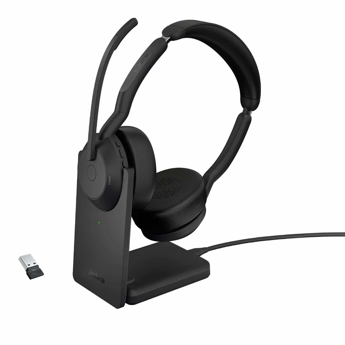 Jabra Evolve2 55 bezprzewodowy zestaw słuchawkowy stereo z podstawą ładującą, technologia Jabra Air Comfort, mikrofony z redukcją szumów i ANC - działa z platformami UC (Zoom, Google Meet) - czarny