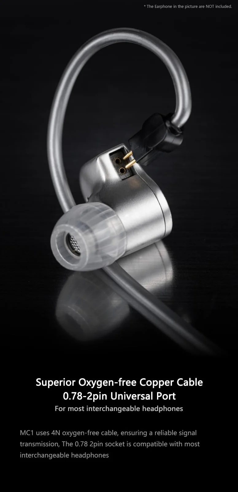 Moondrop MC1 Uniwersalny kabel mikrofonowy 3,5 mm do słuchawek dousznych Kabel mikrofonowy 0,78mm-2pin