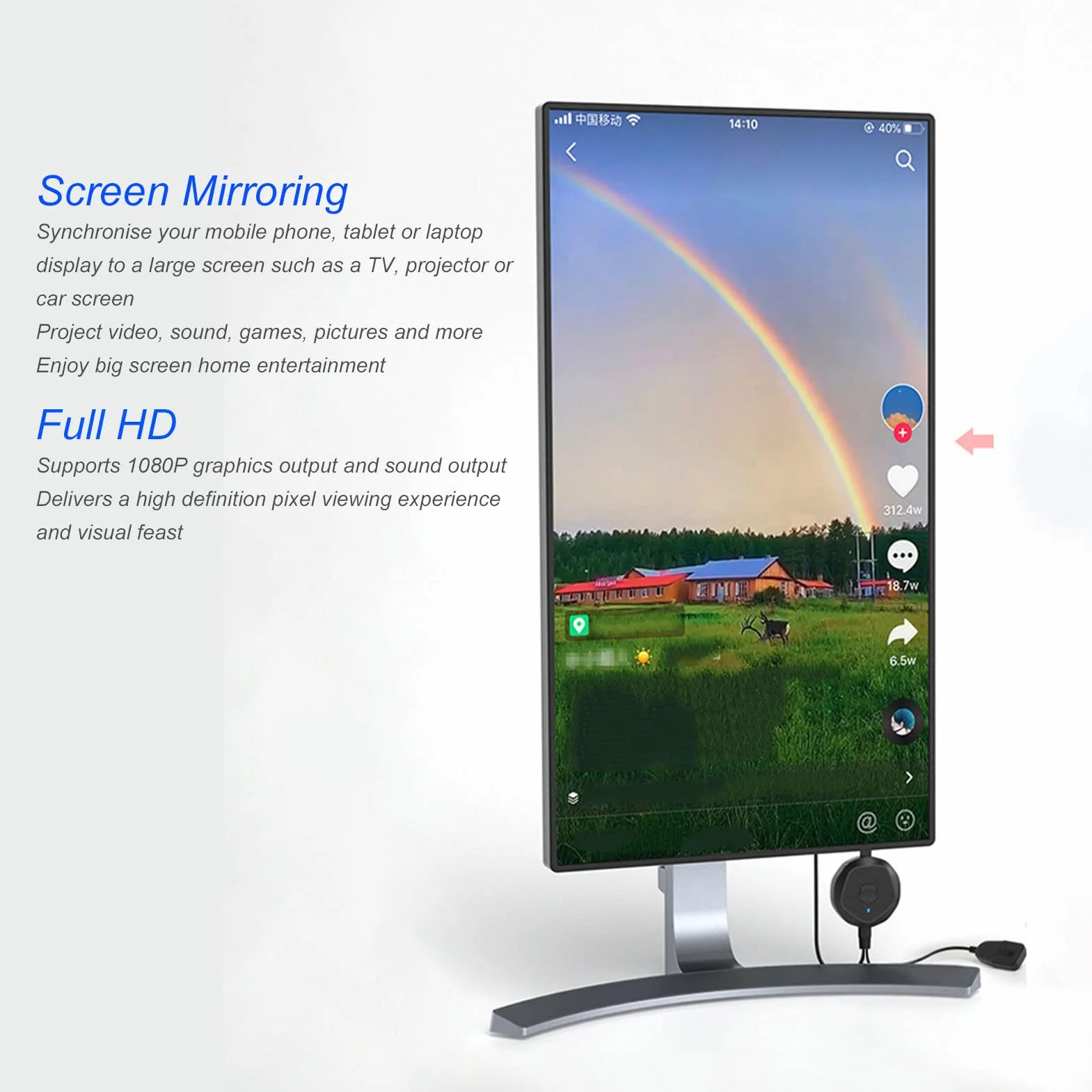 Bezprzewodowy Adapter Wyświetlacza, Odbiornik Wyświetlacza Hd 1080P 2.4G Wifi Do Telefonu/Padu/Tabletów Dublowanie/Przesyłanie Ekranu Do Monitora/Projektora/Telewizora, Używany Do Spotkań/Mowy