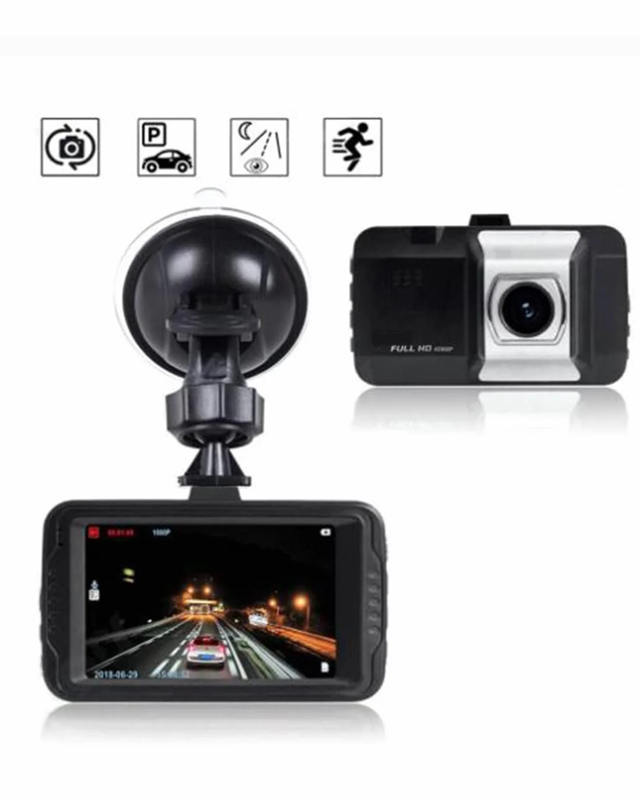 Dash Cam 3 "Ekran Rejestrator jazdy 170 ° Noktowizor na podczerwień Rejestrator jazdy Kamera samochodowa Samochód DVR Box Ładowarka samochodowa