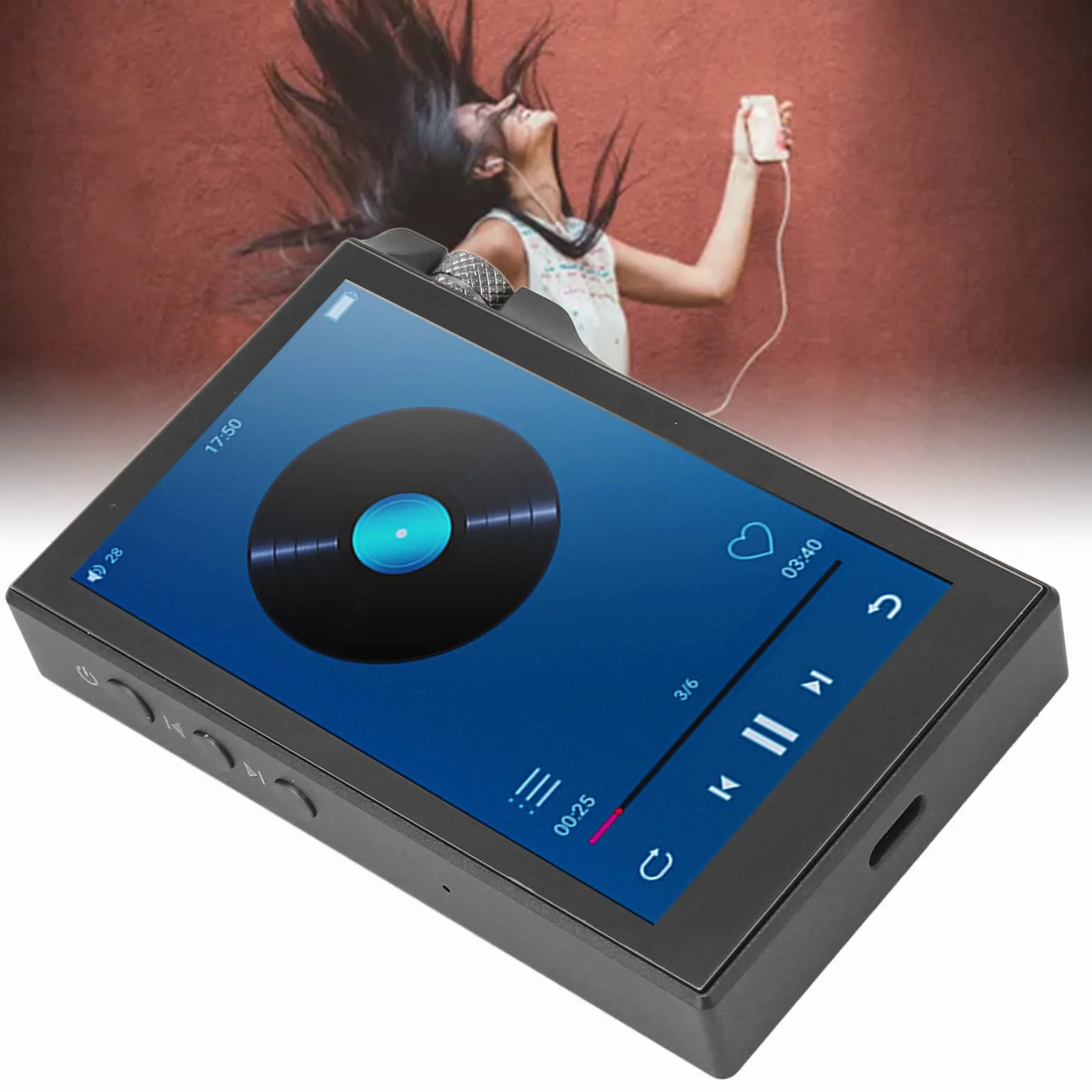 Odtwarzacz MP3 z Bluetooth, Q8 4,0-calowy w Pełni Dotykowy Ekran Odtwarzacz MP3 MP4 dla Androida 9.0, 16G 3800mAh Bezstratny Odtwarzacz Muzyczny HIFi z Głośnikiem, do 256 GB z (Czarny)