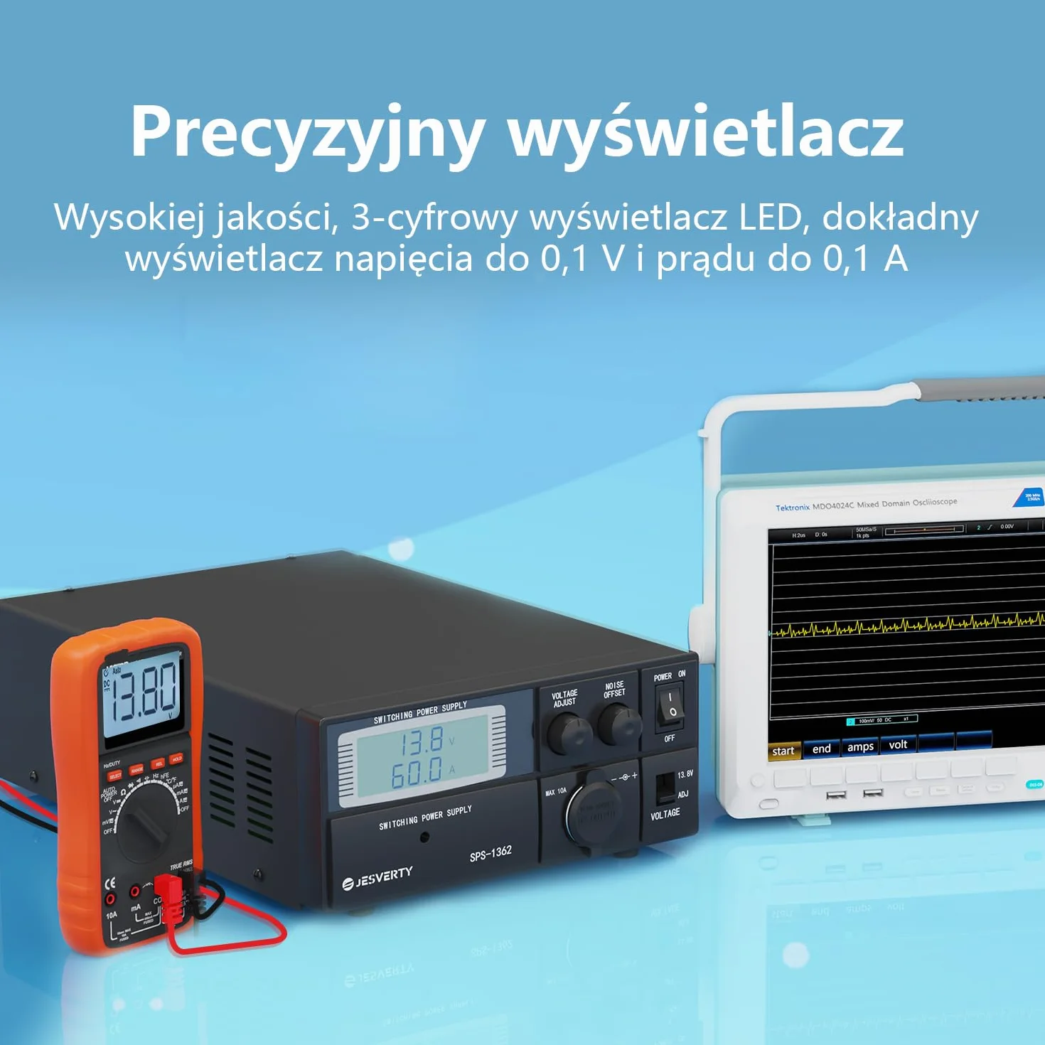 Uniwersalny kompaktowy zasilacz laboratoryjny-Convertidor de CA a CC de 60A, salida ajustable de 9 a 15V (fija conmutable de 13,8V),conectores Anderson,compensación de ruido, USB-C Jesverty SPS-1362