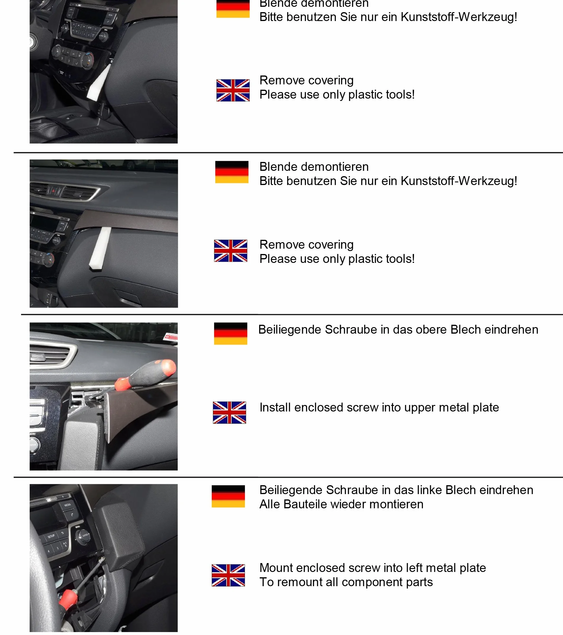 KUDA Uchwyt na telefon komórkowy pasujący do Nissan X-Trail (T32) od 07/2014 i Nissan Qashqai (J11) od 2013 - konsola telefonu do smartfonów, telefonów komórkowych, nawigacji i innych – konsola ze