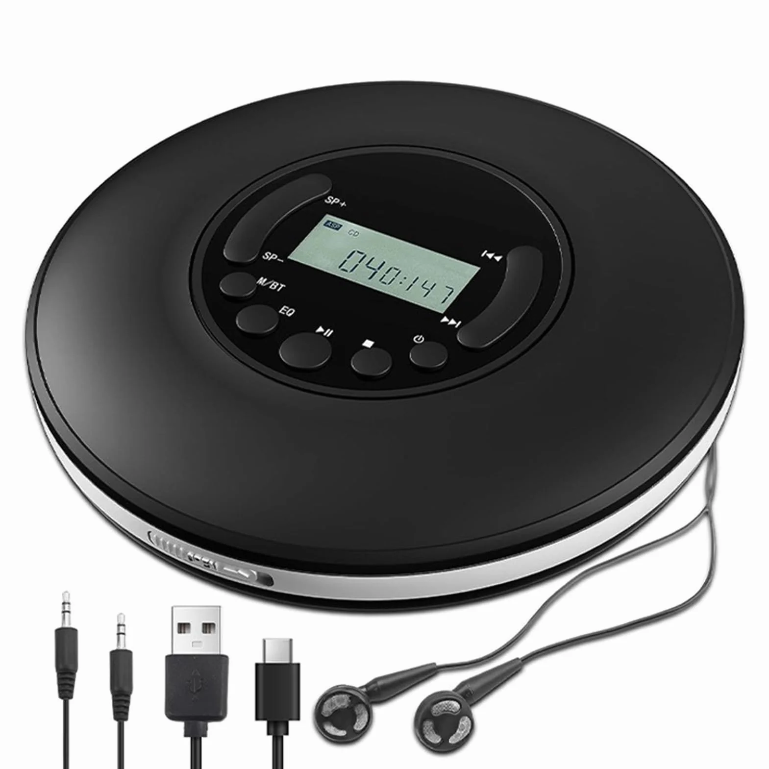 Domary Przenośny Odtwarzacz CD Osobisty Odtwarzacz CD Płyt Kompaktowych Muzyczny MP3 A Wyświetlacz LCD z Powtarzaniem B Złącze Słuchawkowe 3,5 Mm EQ Efekty (czarny)