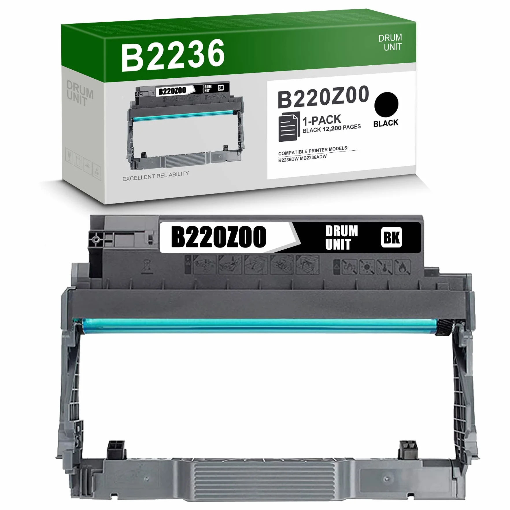 1PK czarny B2236 B220Z00 zamiennik bębna do drukarki Lexmark B2236dw MB2236adw B2236 wkład atramentowy - sprzedawany przez ICEWEN