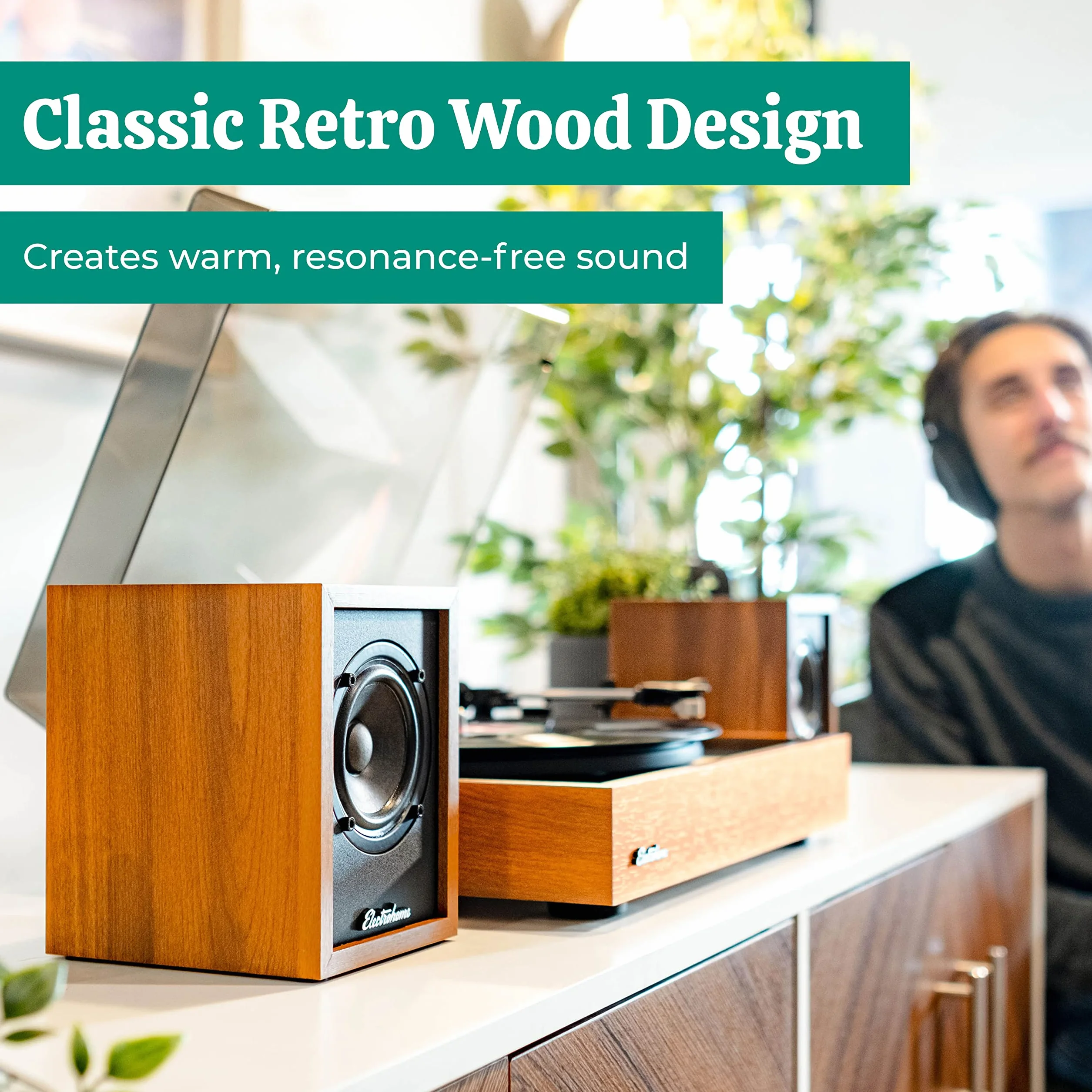 Electrohome Huntley Głośniki półkowe z wbudowanym wzmacniaczem i 3-calowymi sterownikami do gramofonu, telewizora, komputera i bezprzewodowego przesyłania muzyki z Bluetooth 5, RCA i Aux (EB10)