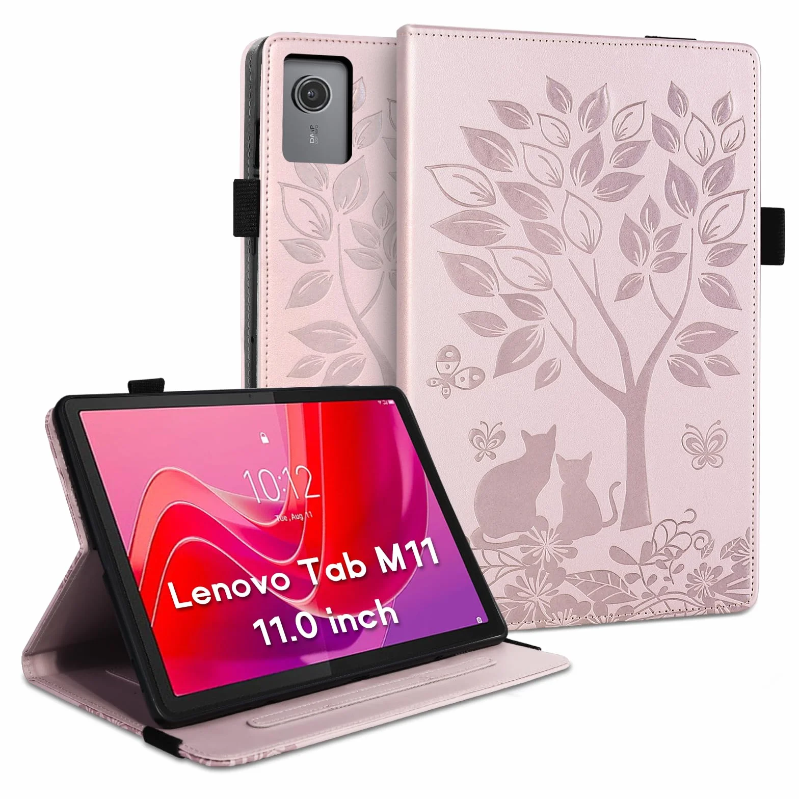 Etui ochronne do Lenovo Tab M11, 11,0 cala, funkcja stojaka, z gniazdami na karty, elastyczna opaska różowa