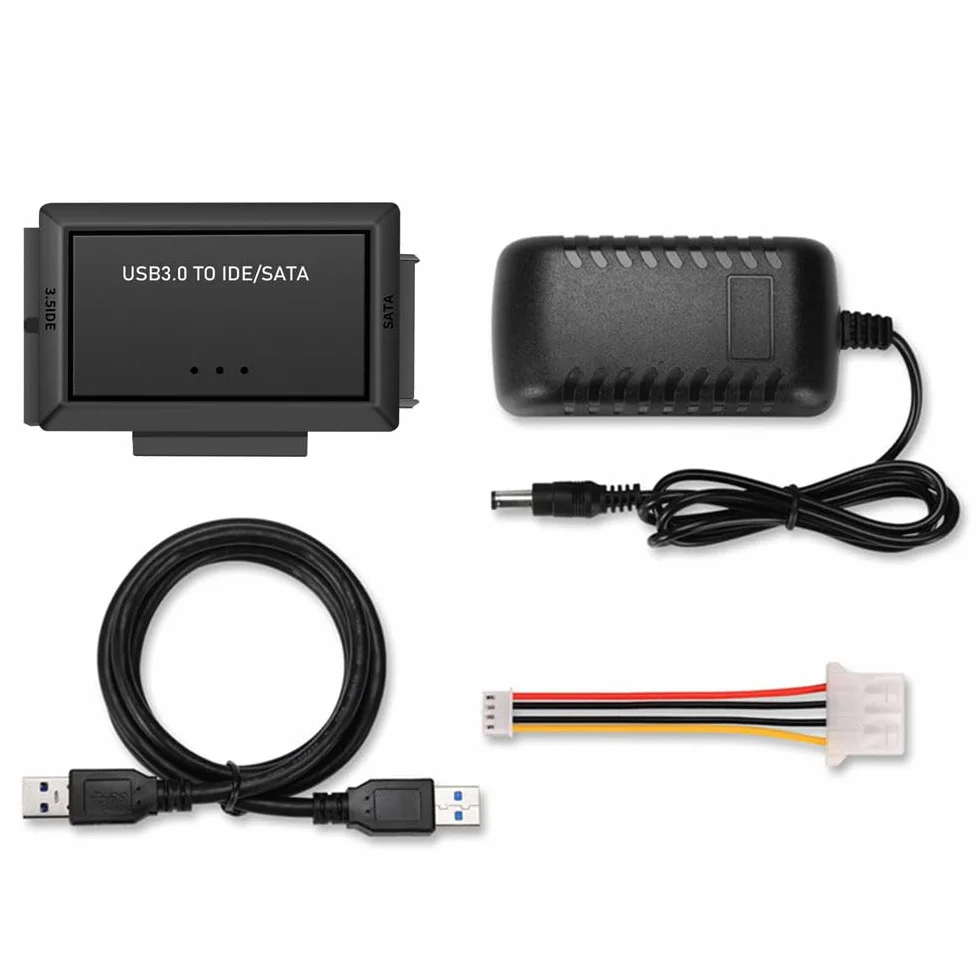 Adapter IDE na USB 3.0, adapter dysku twardego USB C na SATA/IDE do dysku twardego 2,5/3,5 cala, z zasilaczem, konwerter USB na SATA IDE do laptopa/komputera PC do odzyskiwania i przesyłania