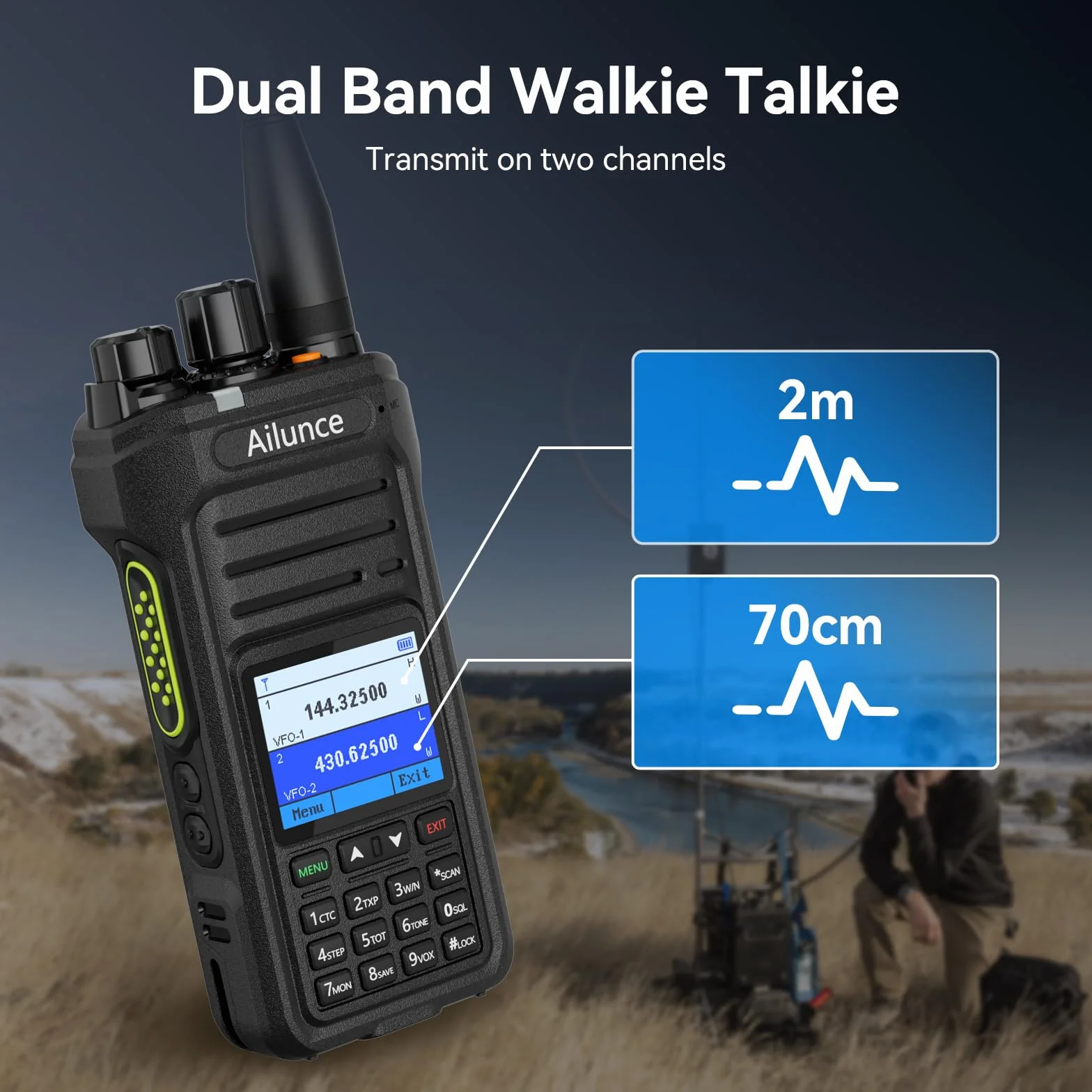 Retevis Ailunce HA1UV Radiotelefon Amatorski z Mikrofonem, Dwupasmowy, Wodoodporny IP67, Akumulator 2800 mAh, Przenośny Nadajnik-Odbiornik Dalekiego Zasięgu do Ratownictwa, Imprezy Amatorskie (1 szt.)