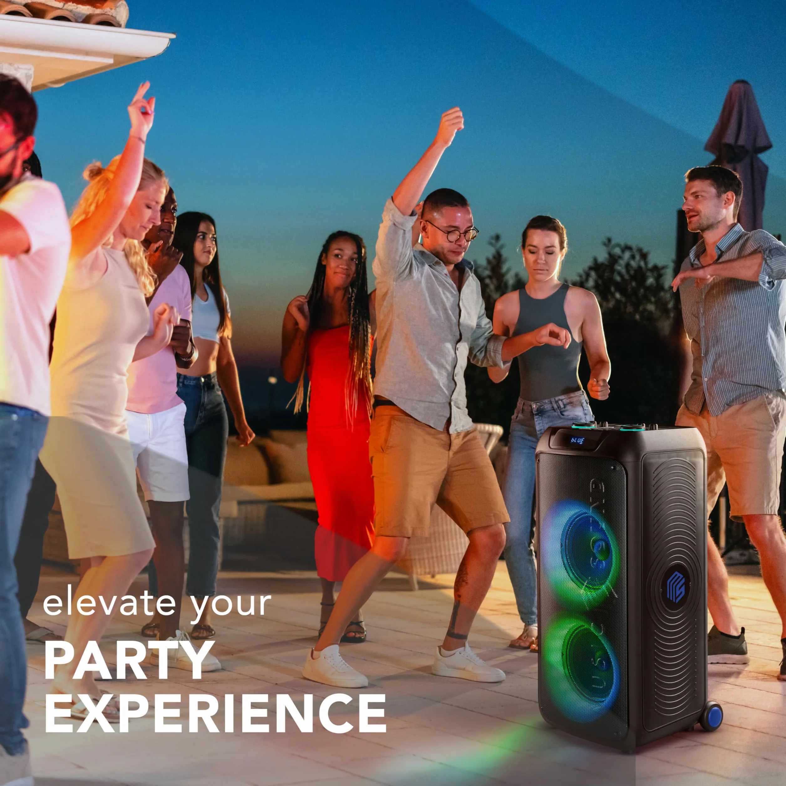Music Sound Sound Box, przenośny głośnik Bluetooth, 110W, oświetlenie RGB Sync, True Wireless, uchwyt i koła, 3 godziny pracy na baterii, mocny dźwięk na imprezy na świeżym powietrzu