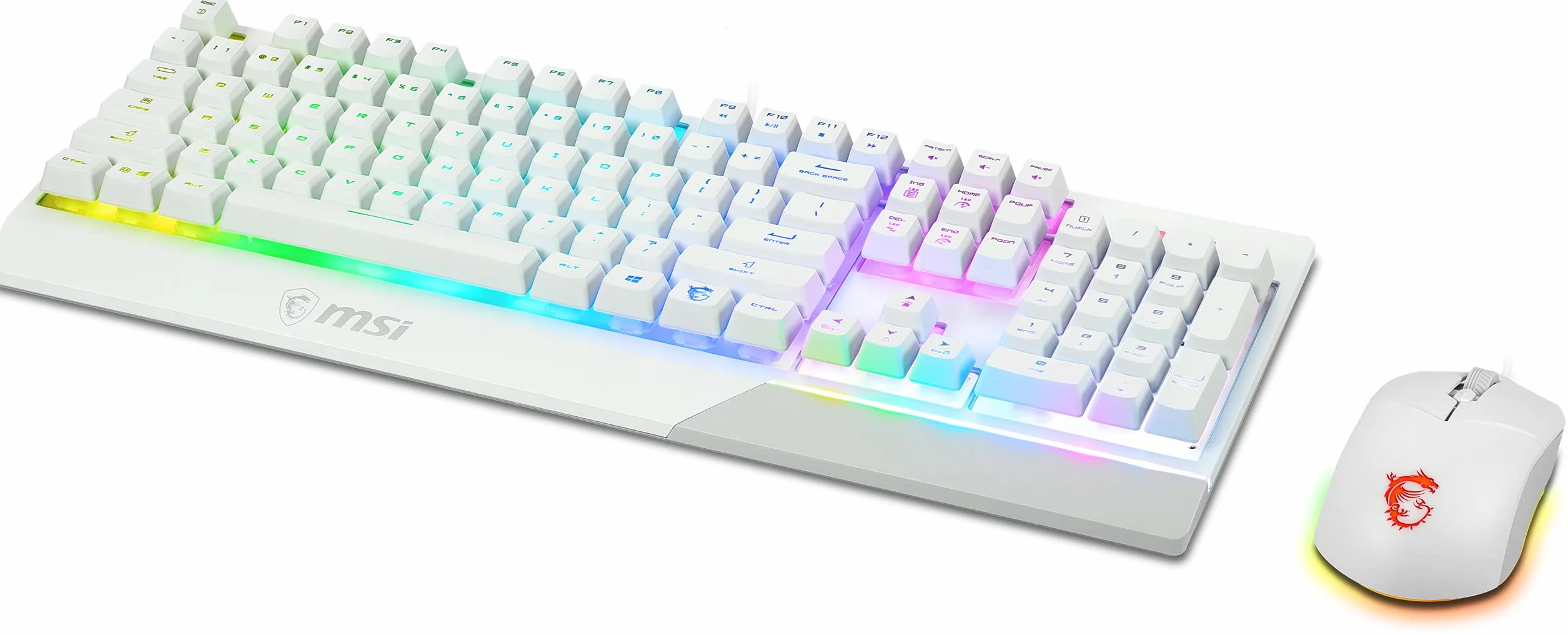 msi Vigor GK30 Biała Hiszpańska Klawiatura Mecamembrana z białą gamą RGB i MSI Clutch GM11