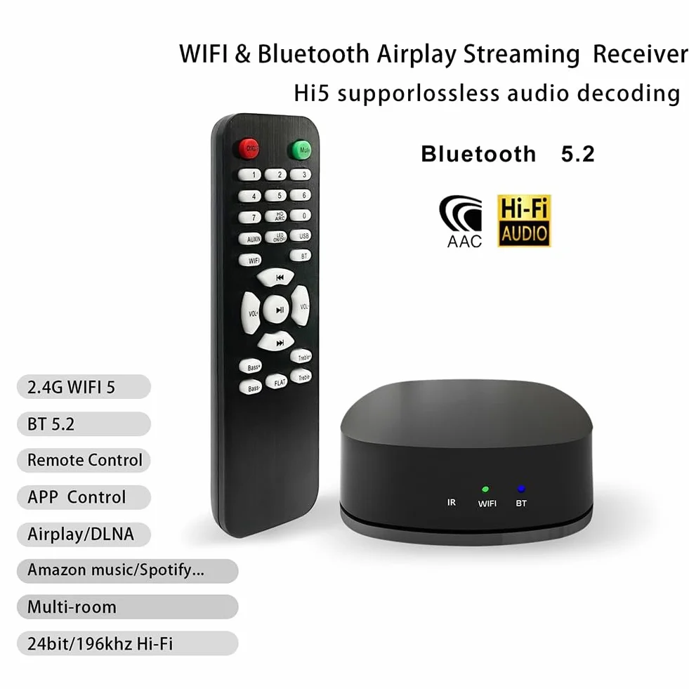 Dekoder audio WiFi Odtwarzacz sieciowy strumieniowy dekoder multimedialny muzyka odbiornik światłowodowy Bluetooth DLNA