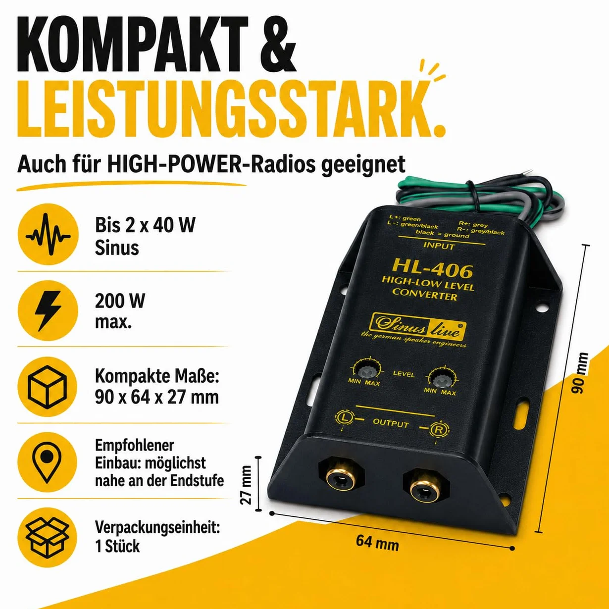 Sinuslive High/Low-Level-Converter - kabel głośnikowy na cinch