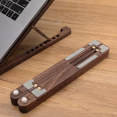 Regulowana podstawka pod laptopa, składana, ergonomiczna drewniana podstawka pod biurko, przenośna konstrukcja chłodząca zapewniająca lepszą postawę i przepływ (Walnut)
