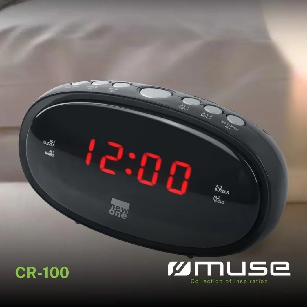 New One CR-100 radio z zegarkiem z możliwością ściemniania, dużym wyświetlaczem, podwójny alarm
