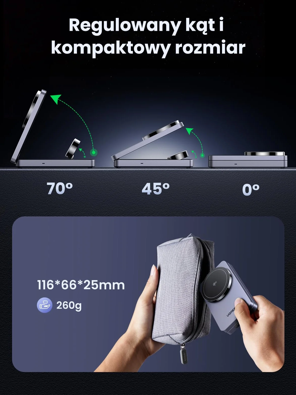 UGREEN MagFlow Qi2 15 W 3-w-1 składana stacja ładująca z MagSafe | Certyfikowana, z iPhone'ami 17-12, AirPodsami, smartwatchami, składaną magnetyczną podstawką z ładowarką 30 W i kablem