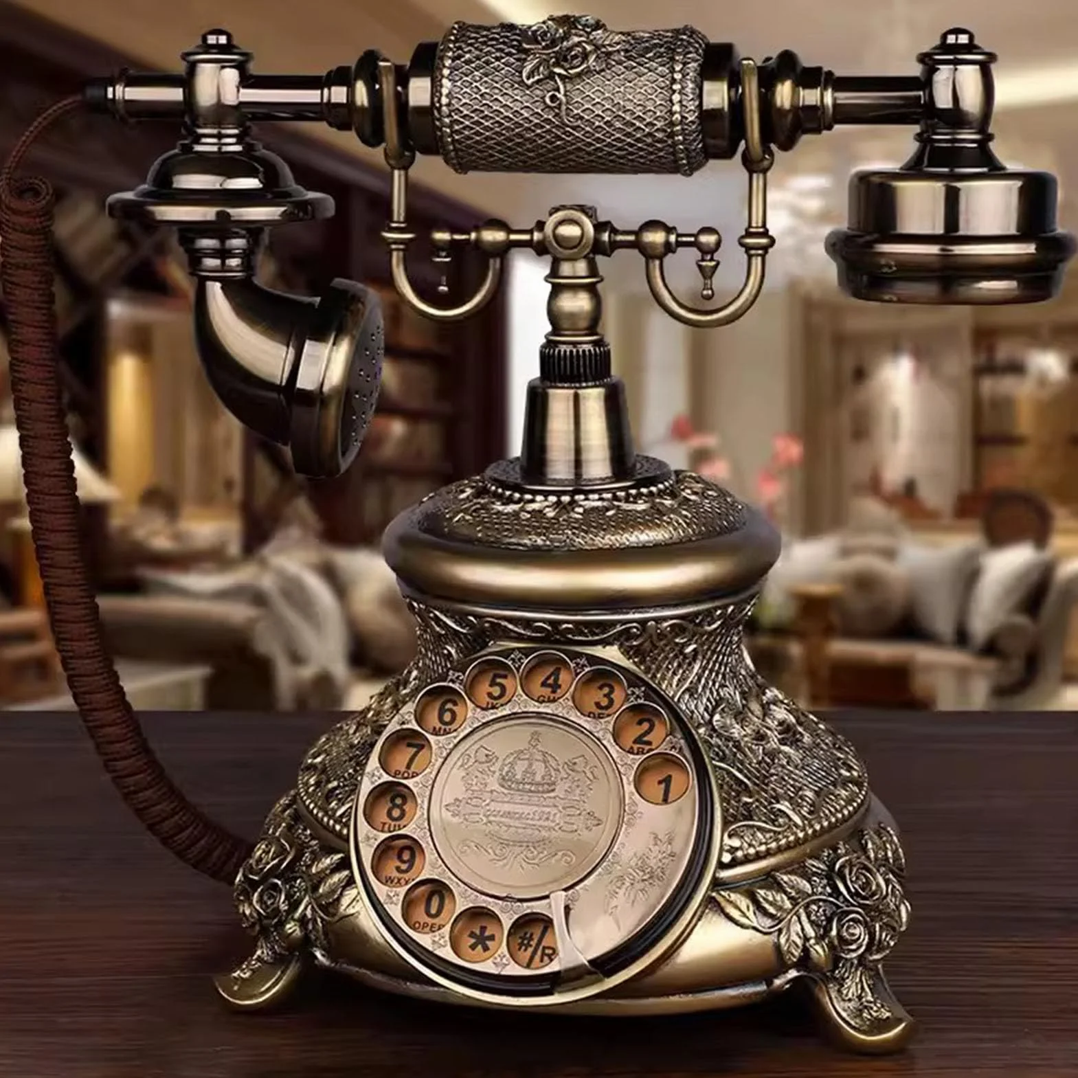 HJMMWT Wybierz telefon przewodowy analogowy telefon stacjonarny biurko klasyczny retro dom obróć do sypialni/biura