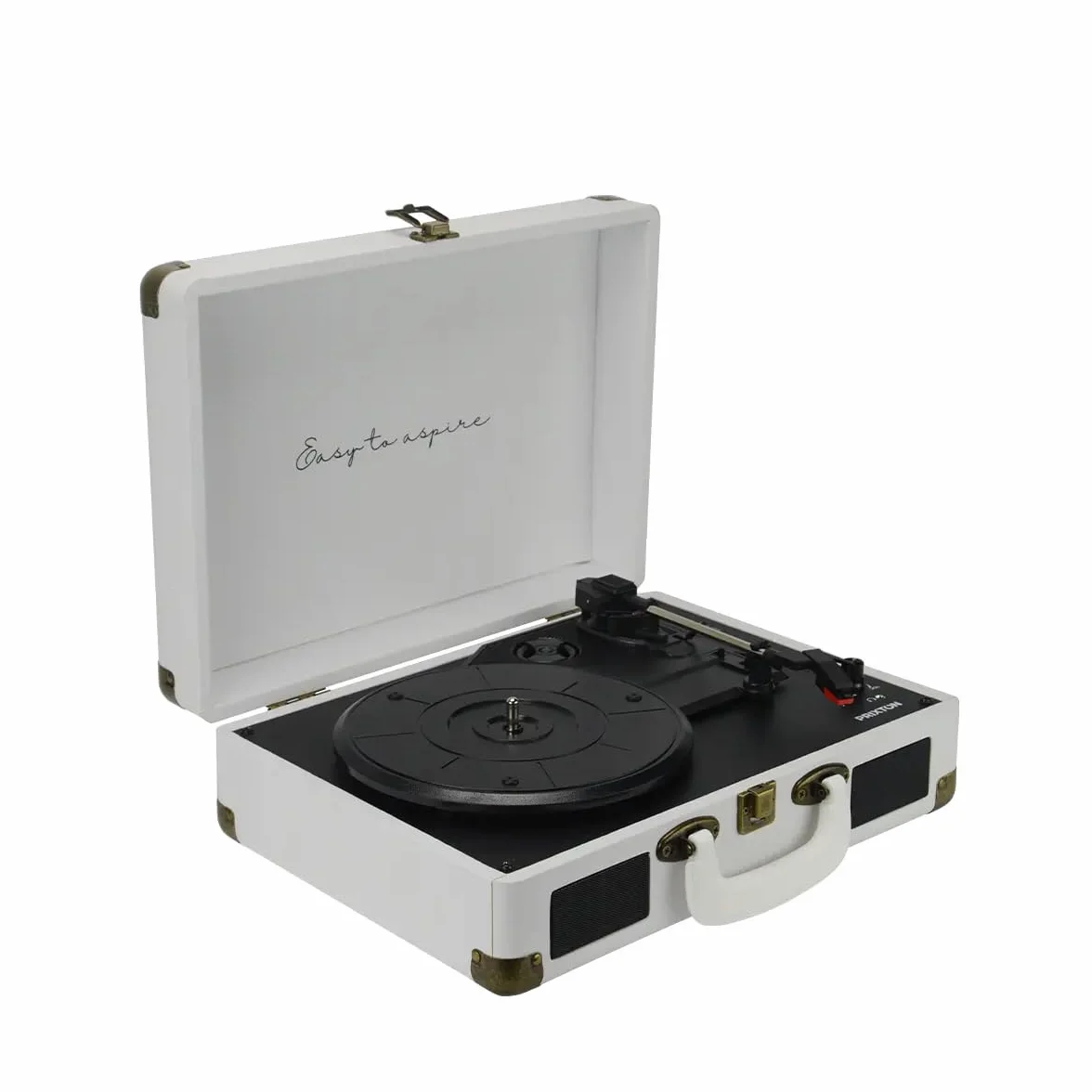 Gramofon z głośnikiem PRIXTON VC400, gramofon z Bluetooth i funkcją kodowania, odtwarzacz winylowy, radio FM i port USB, 33/45/78 obr./min, biały