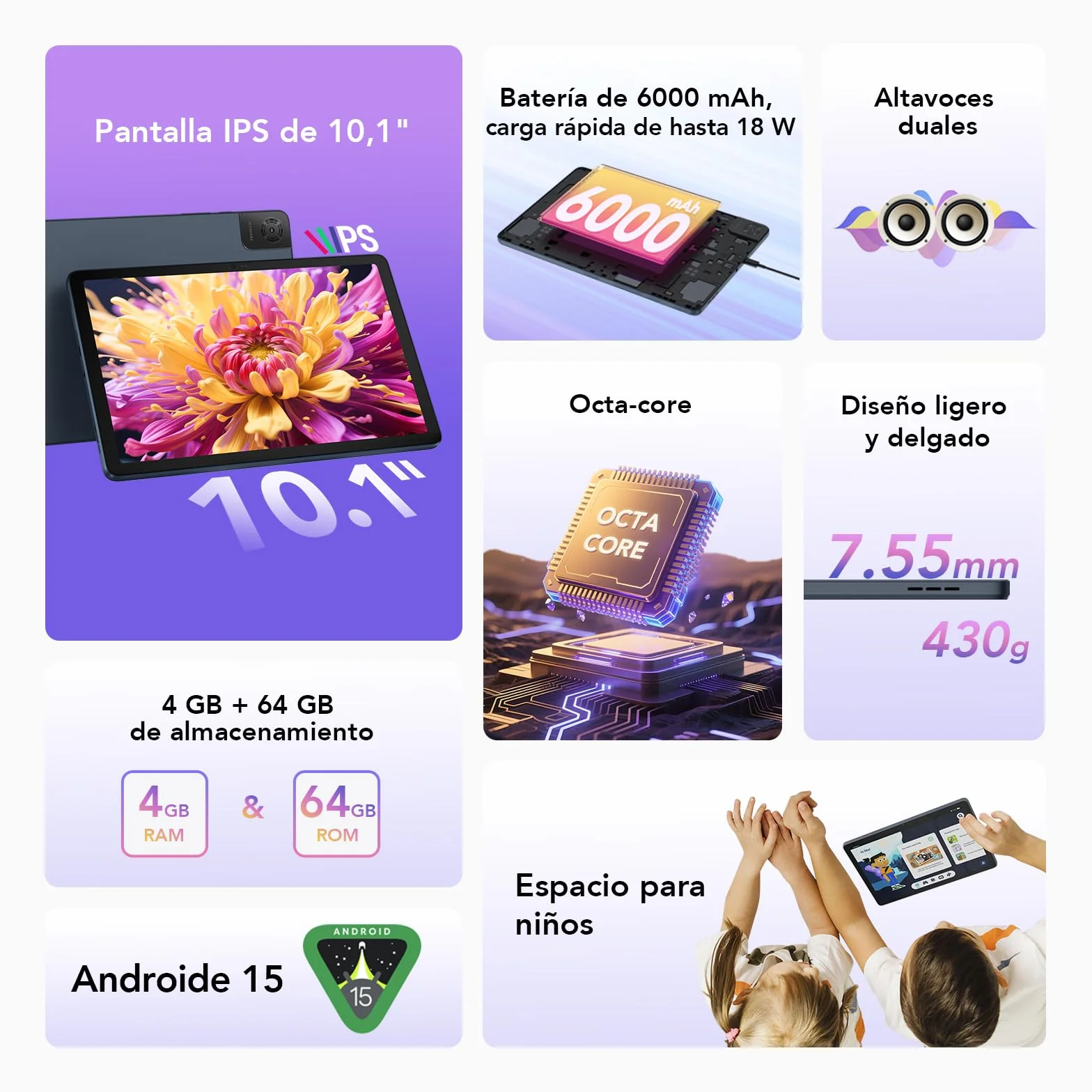TCL Tablet Tab 10 Gen 4, wyświetlacz IPS 10,1", 4 GB + 128 GB, bateria 6000 mAh z szybkim ładowaniem 18 W, IP54