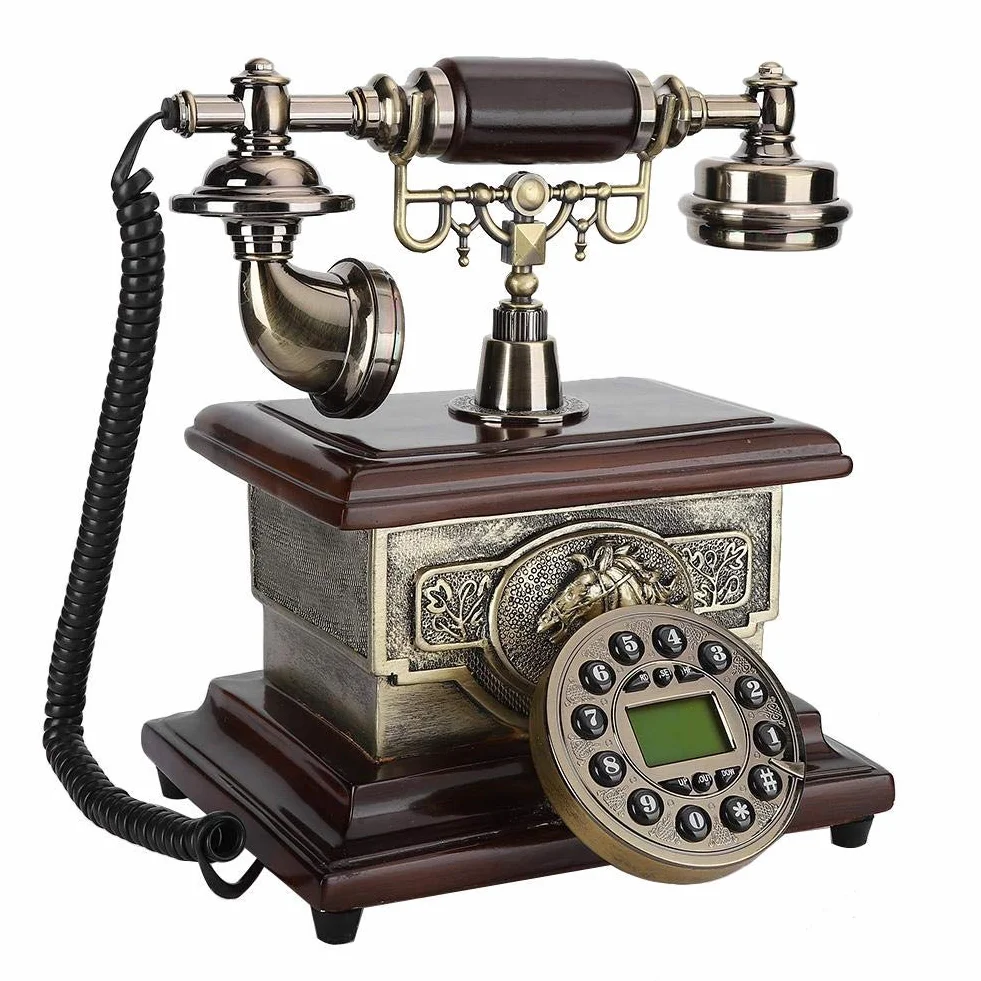 Retro telefon, vintage antyczny retro rozmówca ID słuchawka biurko telefon i wyświetlacz połączeń telefon obrotowy pokrętło telefon stacjonarny do domowego biura hotelu
