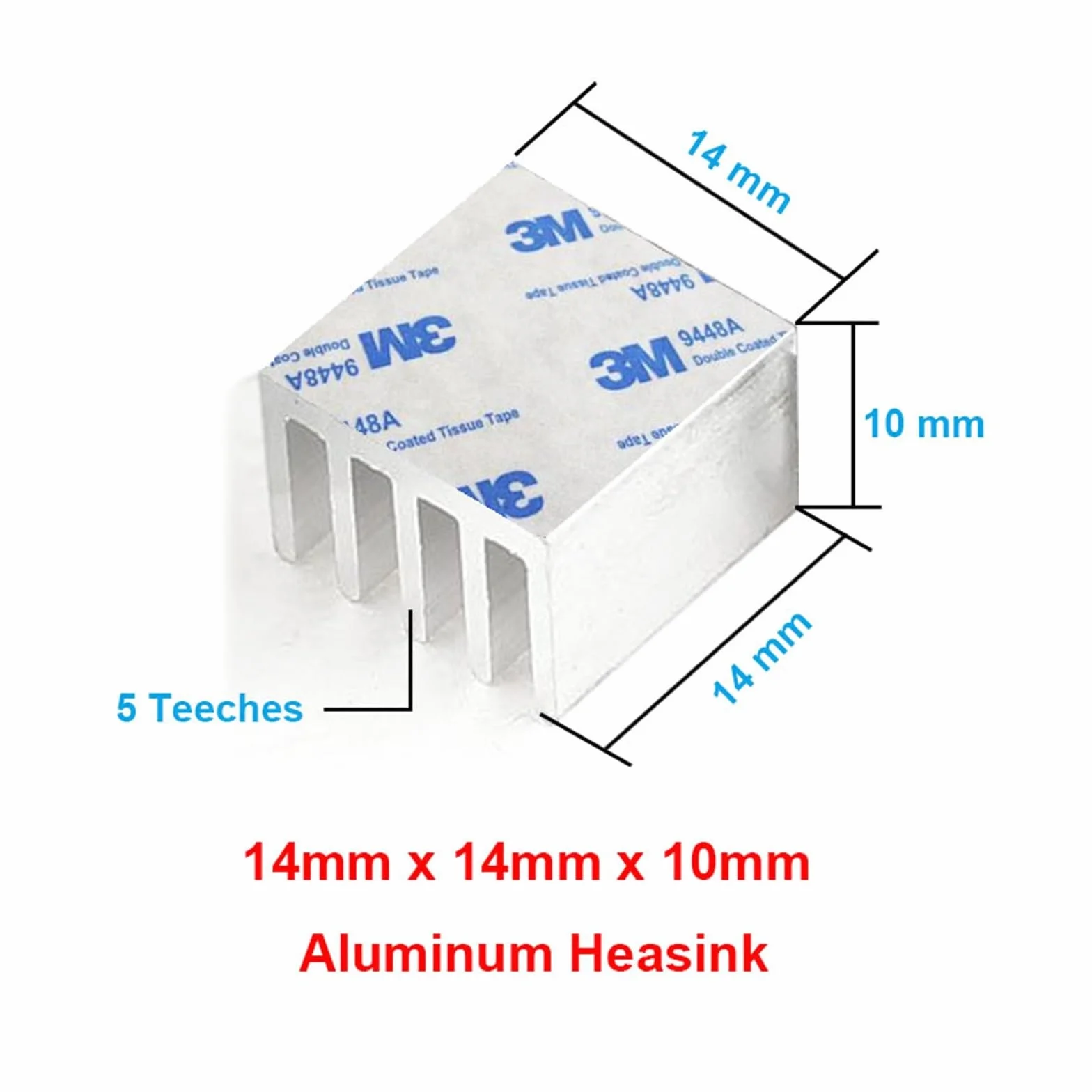 10 szt. Aluminiowy grzejnik 14*14*10mm Elektroniczny chip chłodnicy chłodnicy z dwustronną taśmą termoprzewodzącą 3M9448A (Kolor: 25x25x5mm)