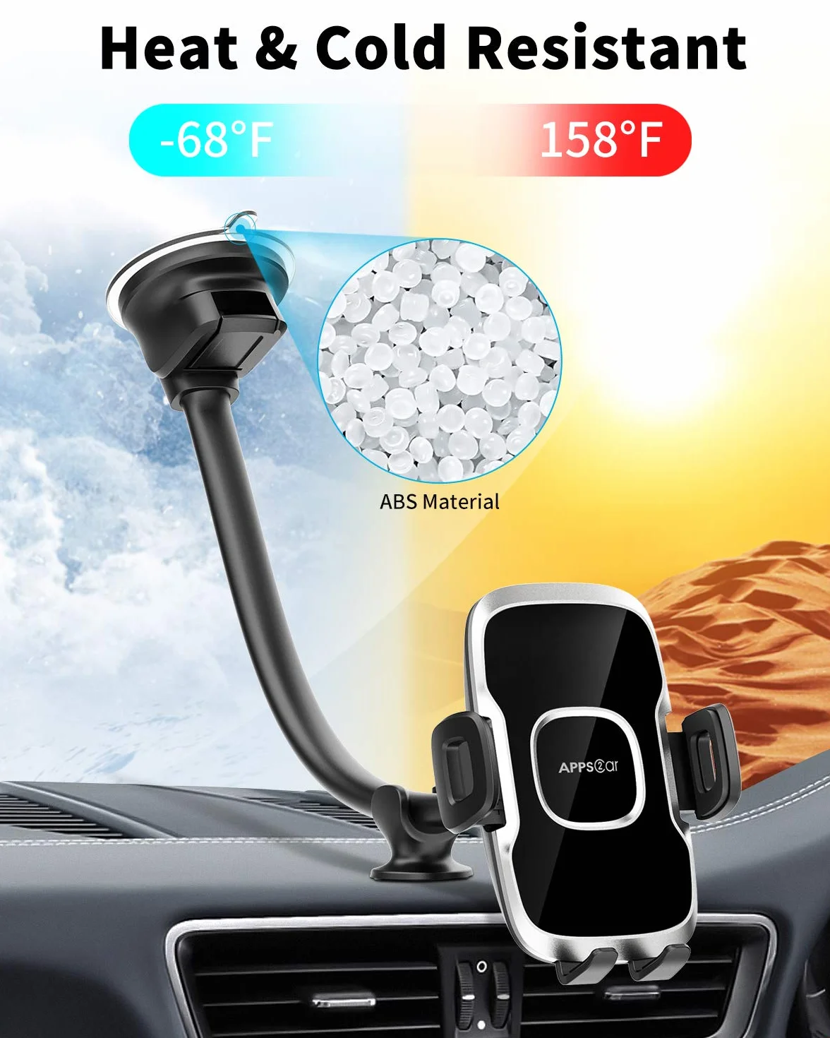 APPS2Car Uchwyt na telefon na przednią szybę 33 cm kompatybilny z telefonami 10.2-17.3 cm