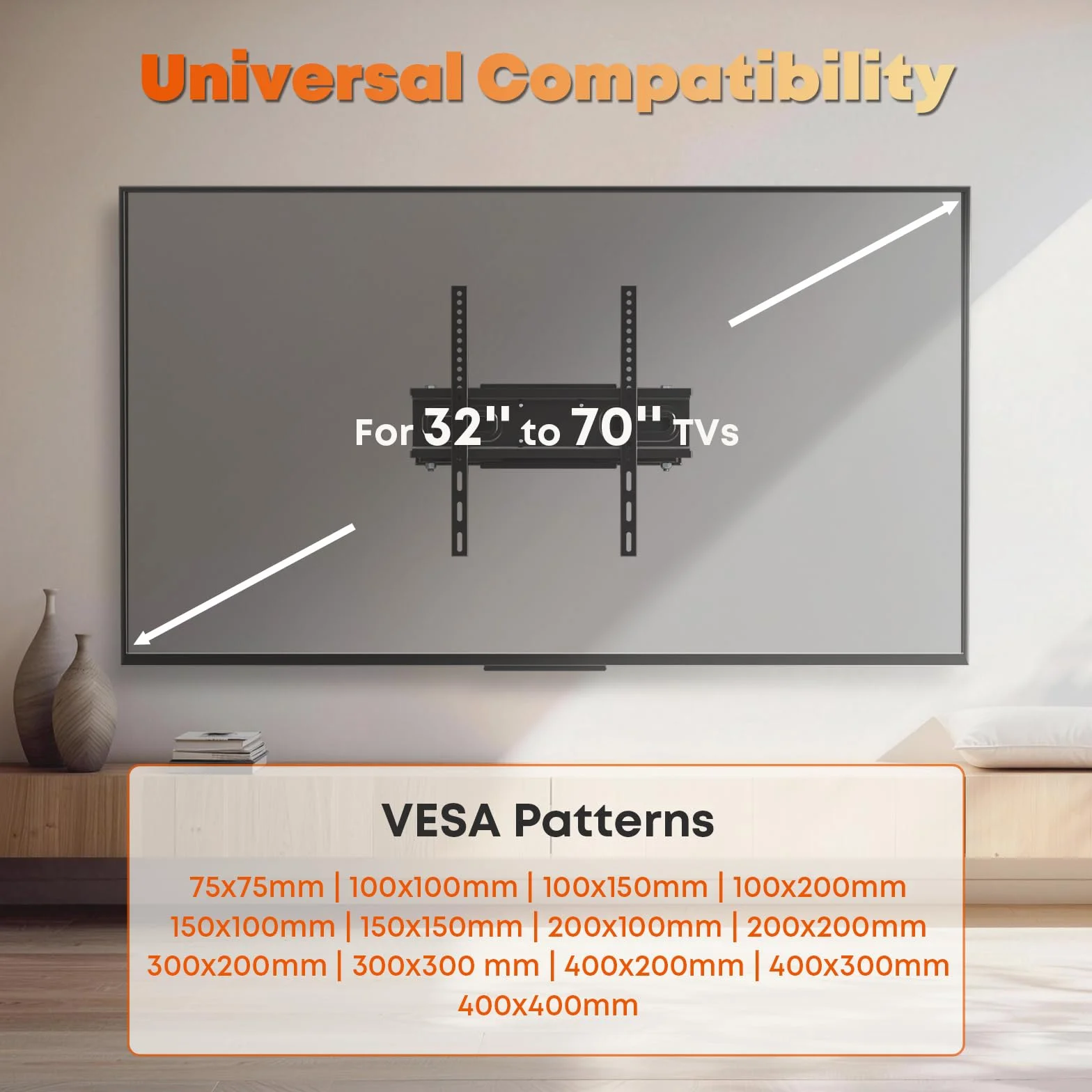 Uchwyt ścienny do telewizora, wychylny uchwyt do telewizora o przekątnej 32-70 cali do 50 kg, uchwyt ścienny do telewizorów LCD LED, maks. VESA 400 x 400 mm
