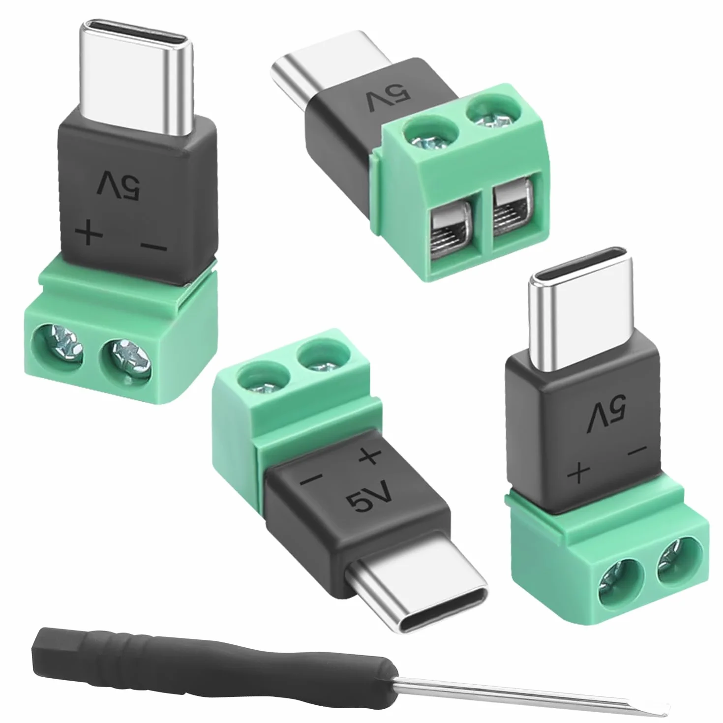 QIANRENON Adapter USB C, 2 piny, bezlutowna wtyczka na złącze zaciskowe, ładowanie 5 V 1,5 A, bez transferu danych, 4 sztuki w opakowaniu