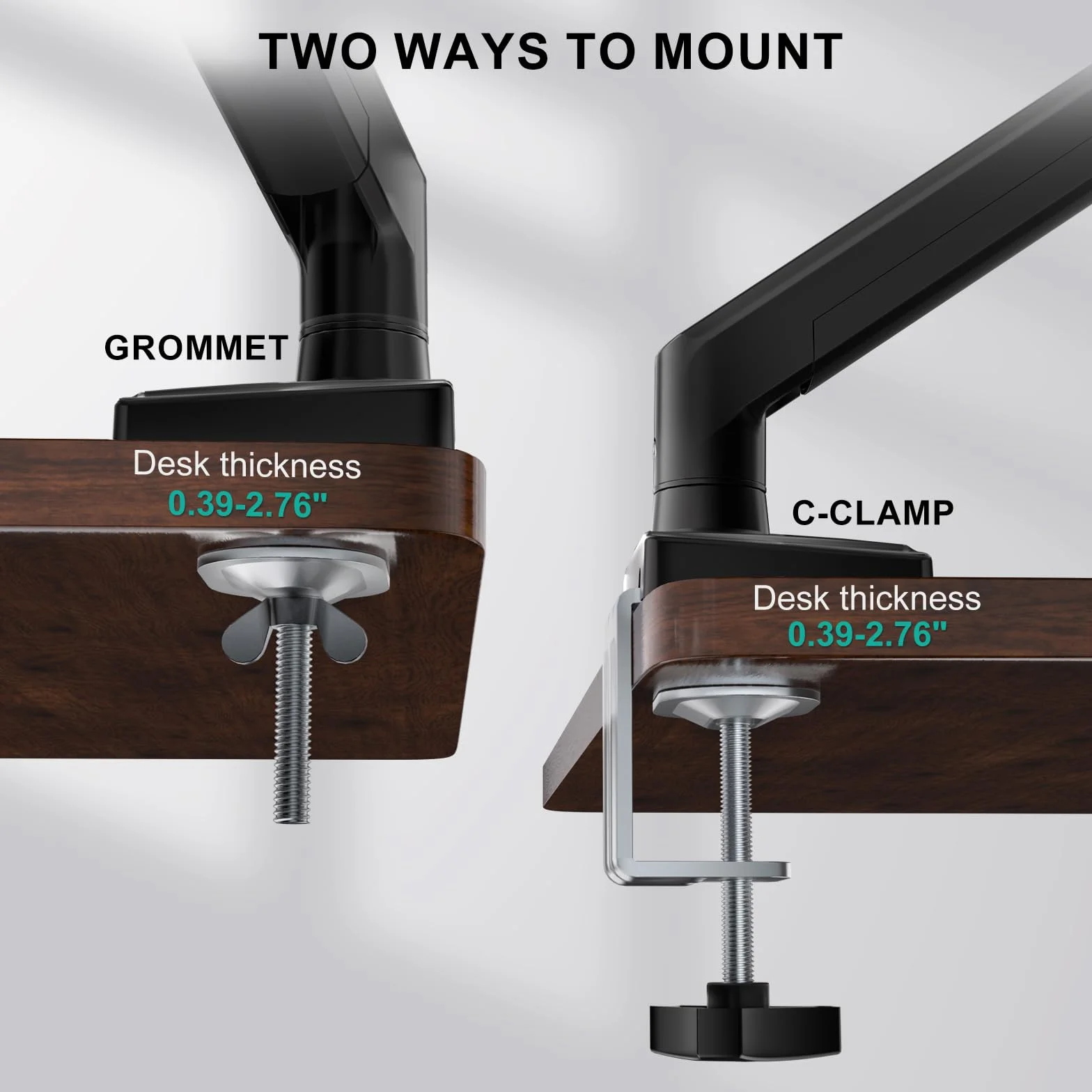 WALI Pojedyncze ramię monitora do ekranów 17-34 cali, ergonomiczne ramię do monitora ze sprężyną gazową do 12 kg, regulowany stojak na monitory komputerowe z zaciskiem i podstawą przelotki, VESA 75