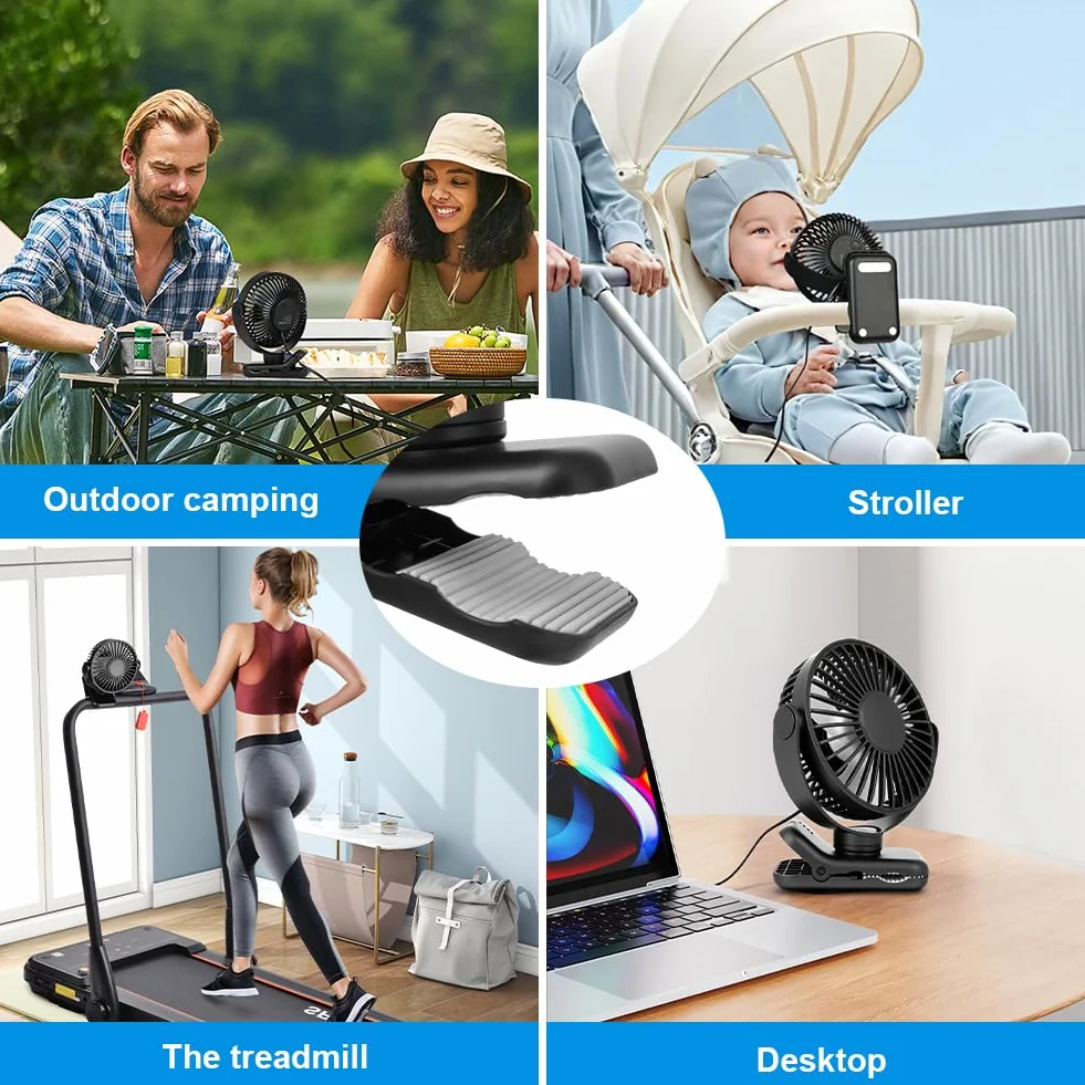 AXFEE wentylator USB, mini wentylator stołowy, cichy, z klipsem, wentylator obrotowy 360°, 3 prędkości, silny wiatr, wentylator stołowy, do domu, biura, sypialni, stołu, pulpitu