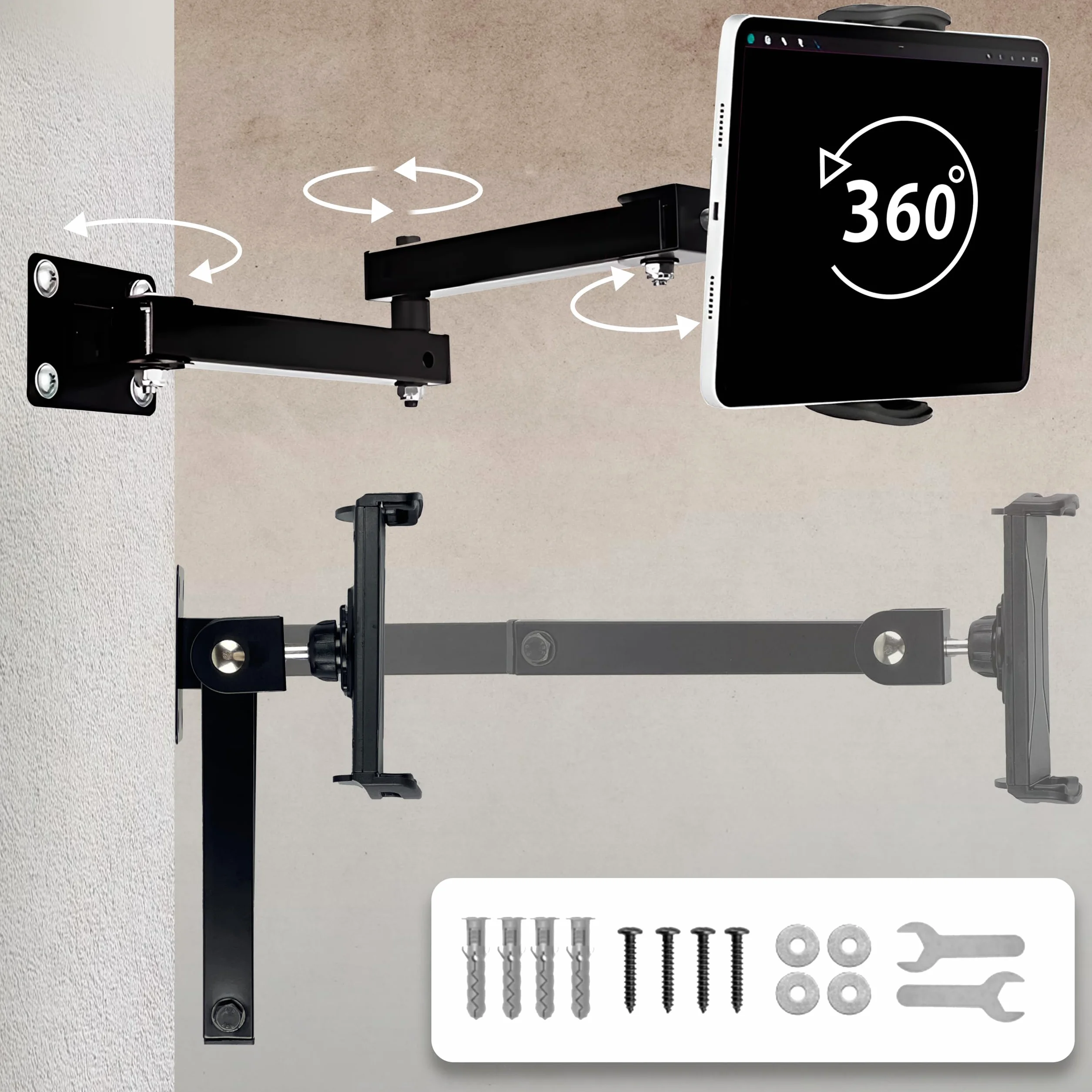 MyGadget Uchwyt ścienny do tabletu - ekrany 5,5-13 cali - obrót o 360° - wysuwany w min. 10 cm i maks. 45 cm - idealny do iPada | Samsung Tab itp.