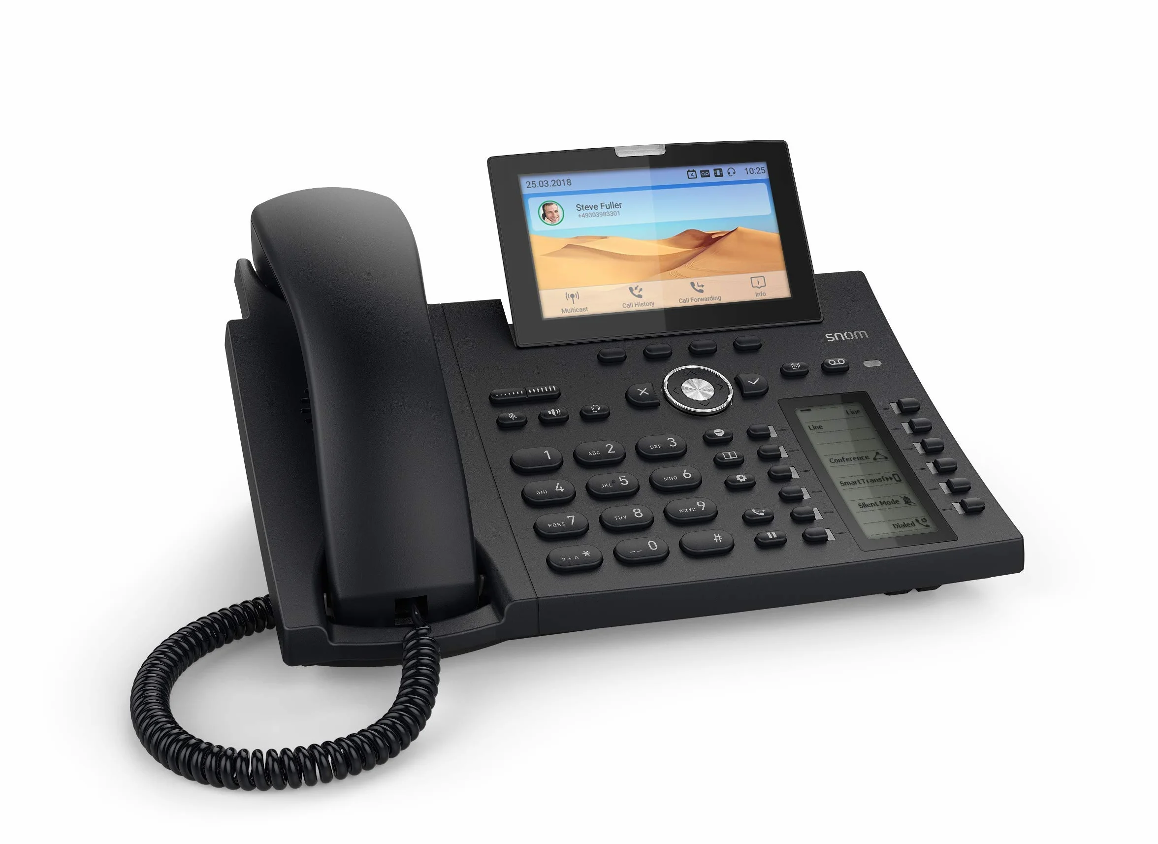 Snom Telefon biurkowy D385 IP, kolor + SmartScreen, 12 tożsamości SIP, przełącznik hakowy z czujnikiem, Bluetooth, USB, 48 kluczy samoopisujących (12 fizycznych), czarny, 0004340