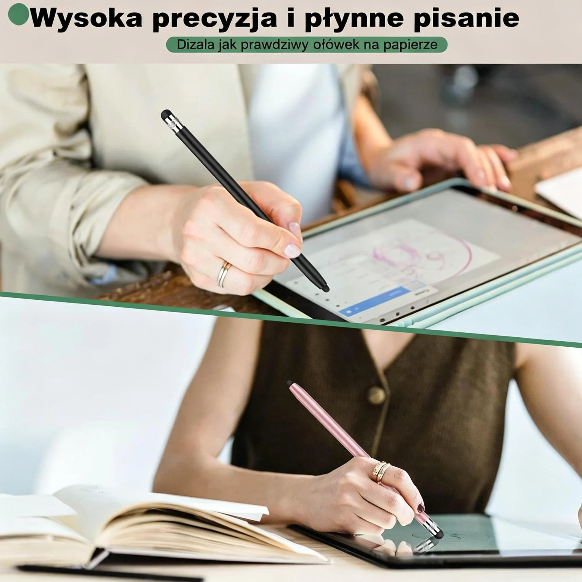 MEKO rysik do iPad, tabletów rysiki do telefonu słuchawka, 2 sztuki, gumowy prysznicowy o tabletu iPhone smartfona ipada Pro Mini, Samsung,Switch,Huawei, Xiaomi, Surface itd, czarny różowe złoto