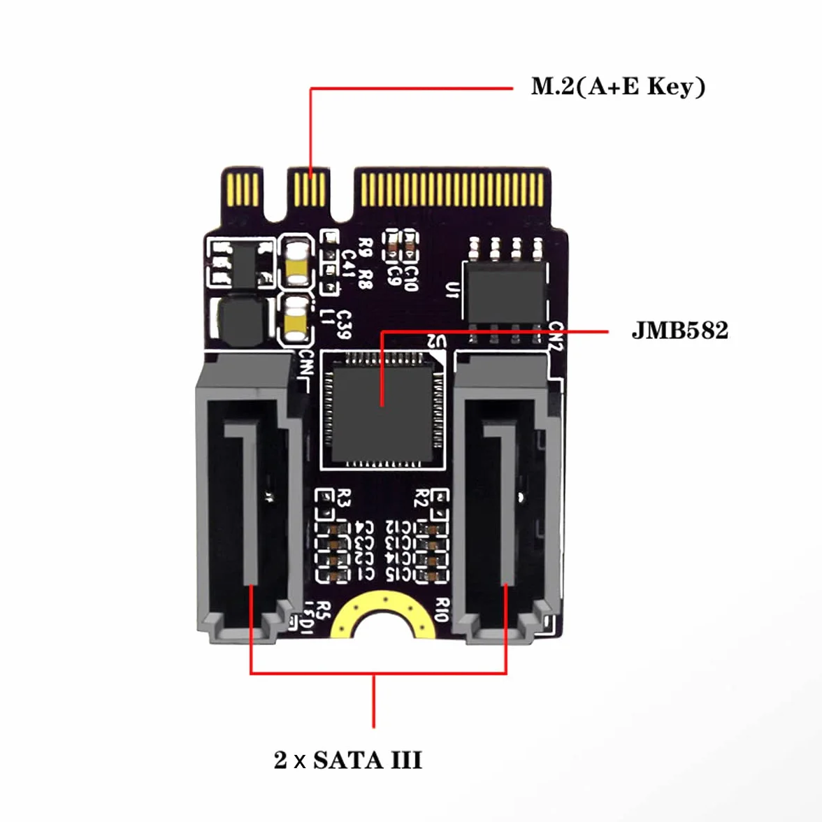 Klucz NGFF A+E PCI Express na SATA 3.0 6 Gb/s podwójny port adapter JMB582 2230